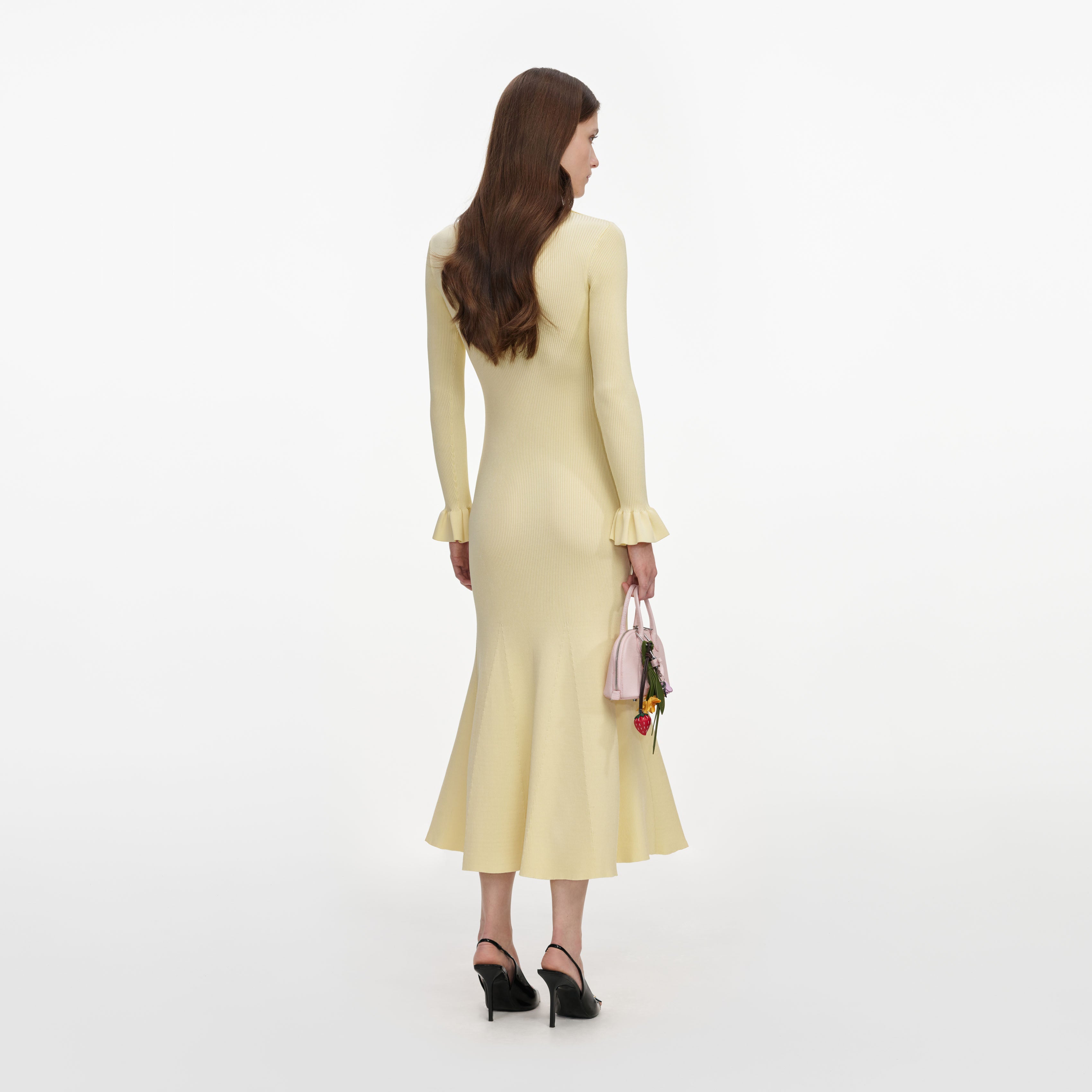 Self Portrait Yellow Viscose Midikleid gelb Strick Größe S