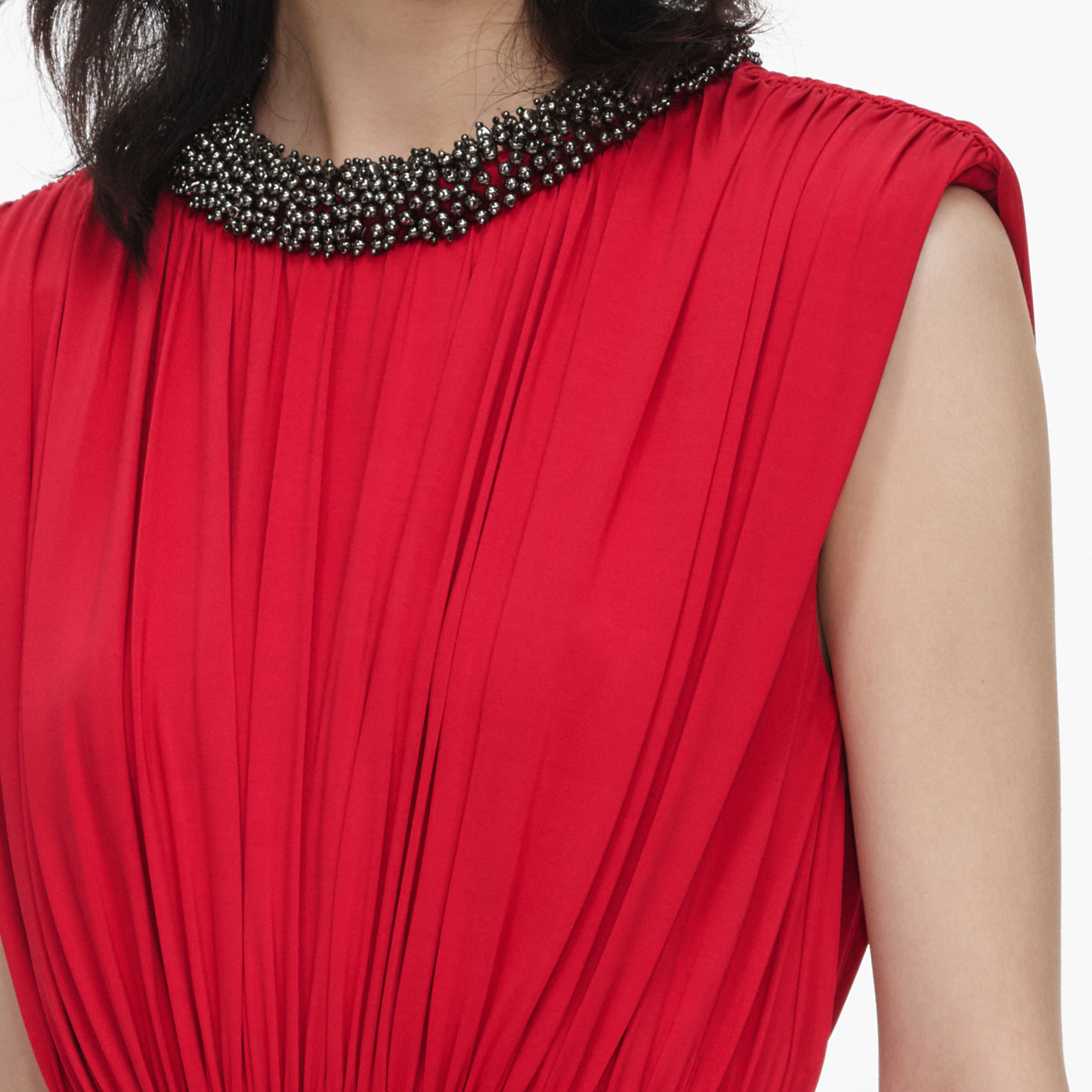 Self Portrait Jersey Midikleid Rot Asymmetrisch Abendkleid