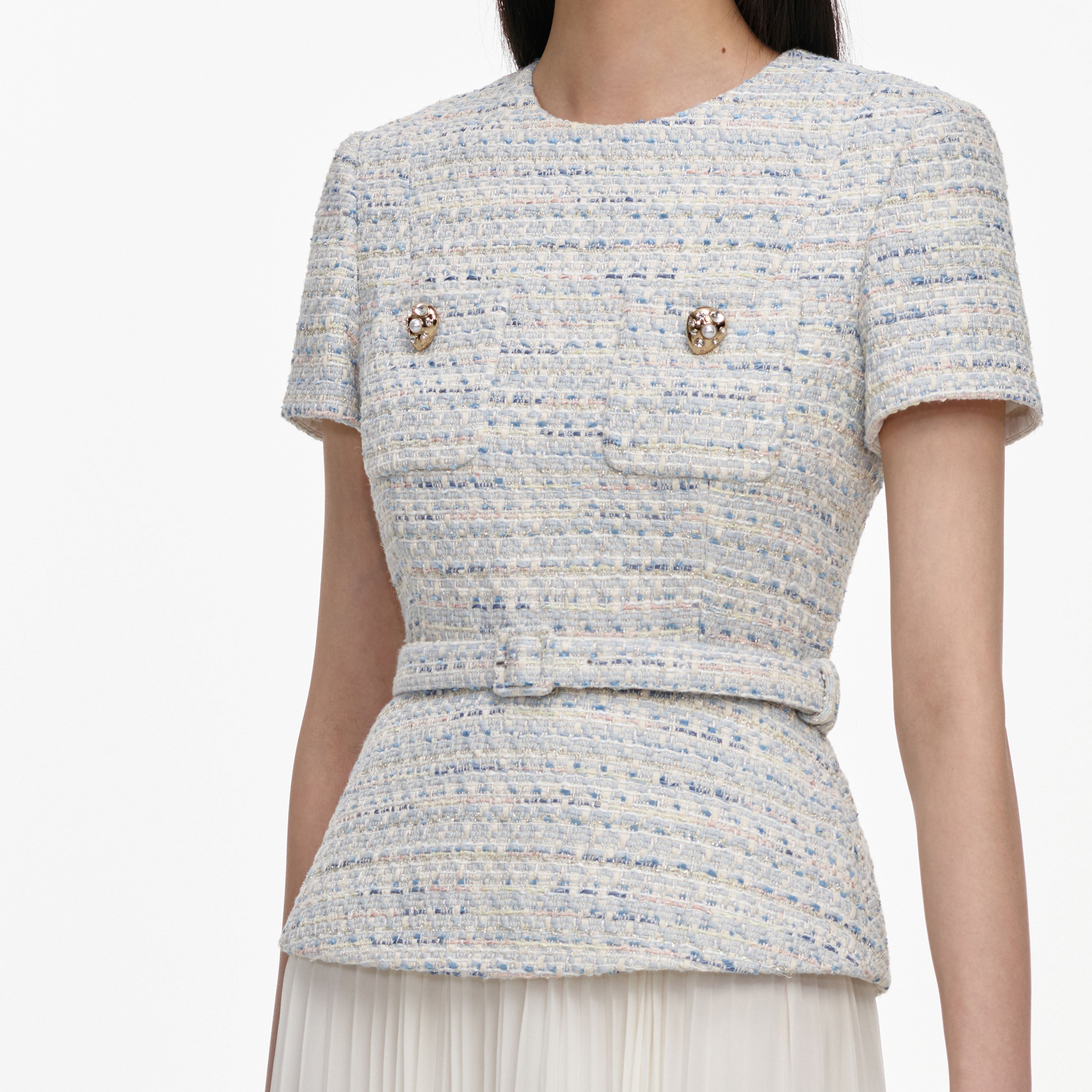 Self Portrait Boucle Chiffon Midikleid blau UK 8