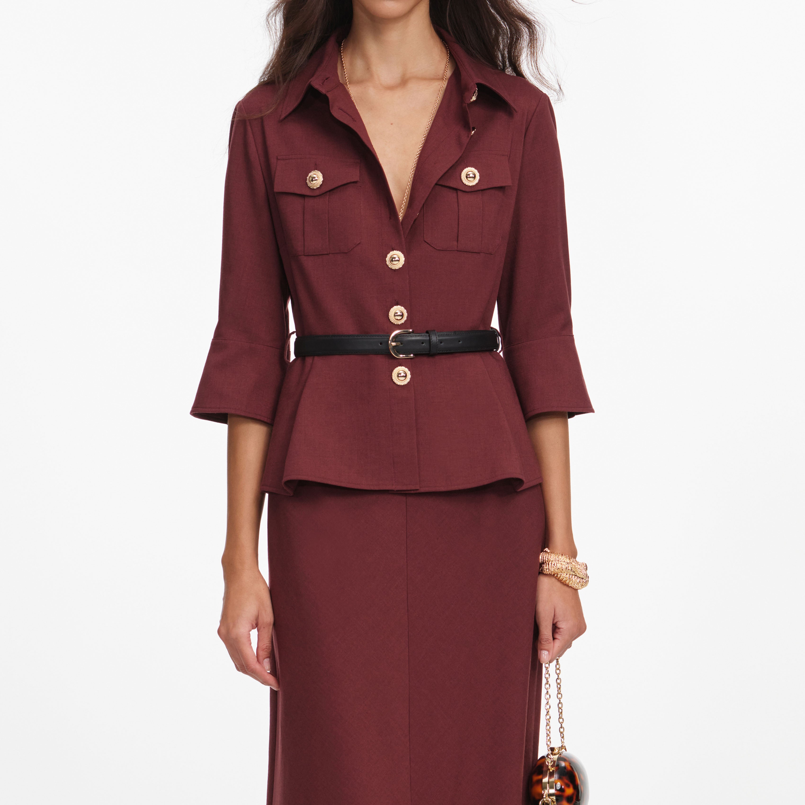 Self Portrait Brown Twill Maxi Kleid Braun Goldknöpfe