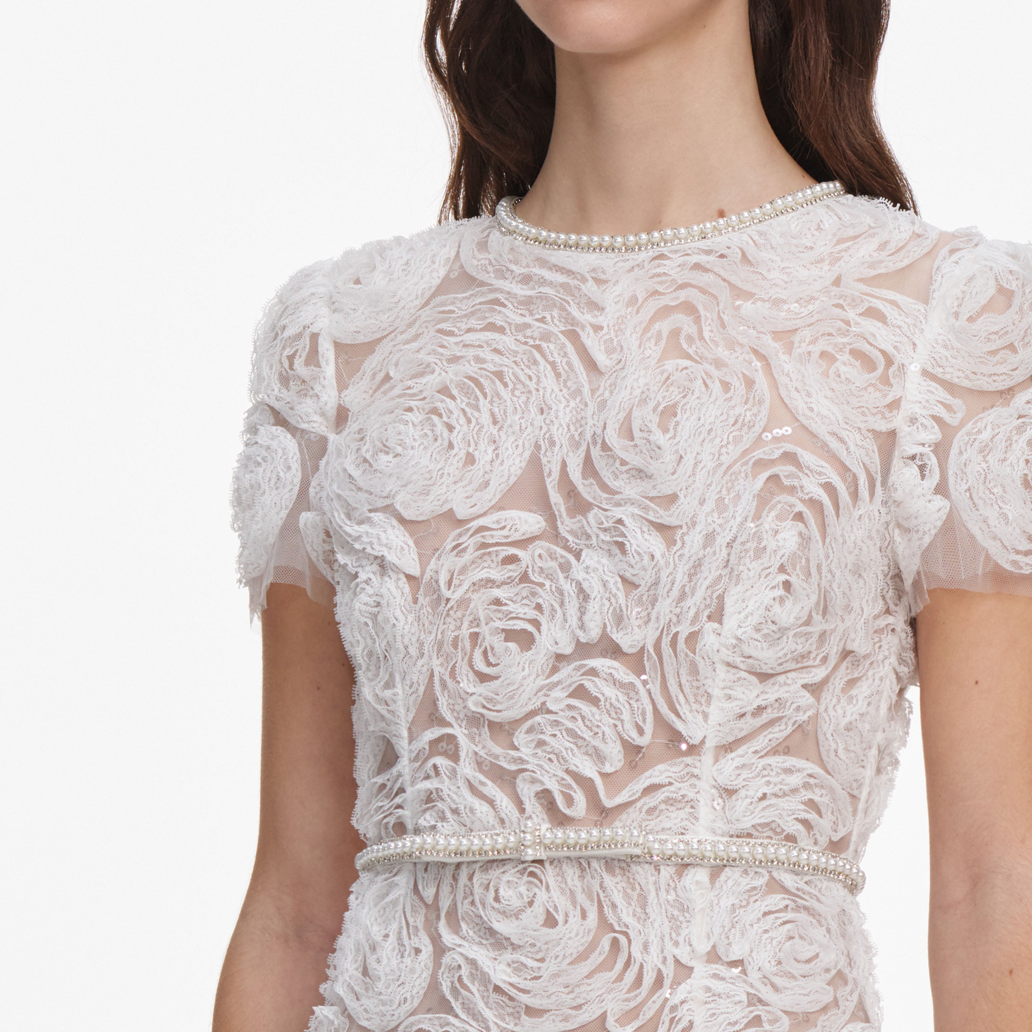 Self Portrait Tulle Lace Maxi Kleid Weiß Spitze