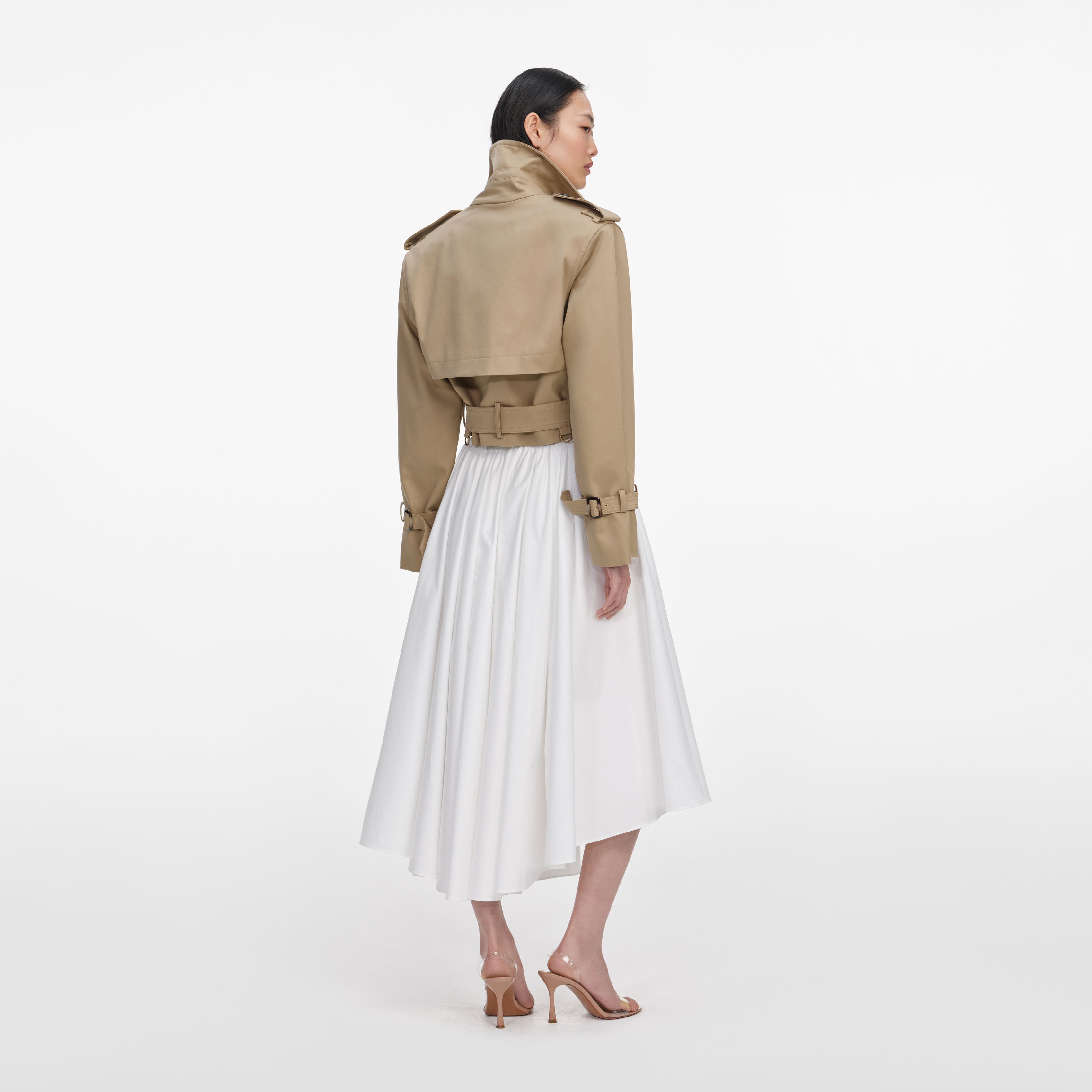 Self Portrait Cropped Trench Jacke Beige Baumwolle
