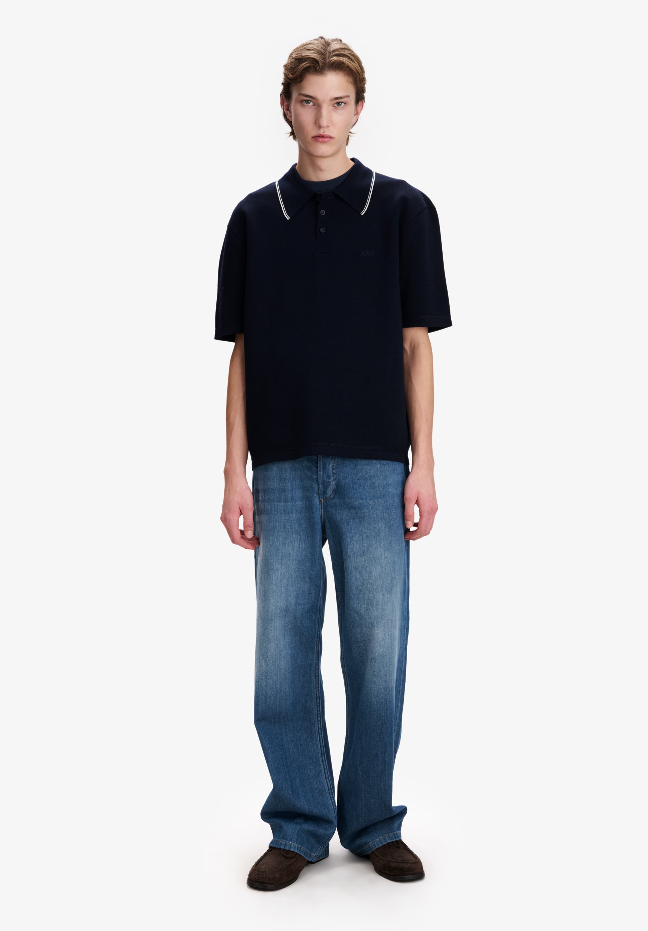 A.P.C. Polohemd Paspelkragen Poloshirt Marineblau M