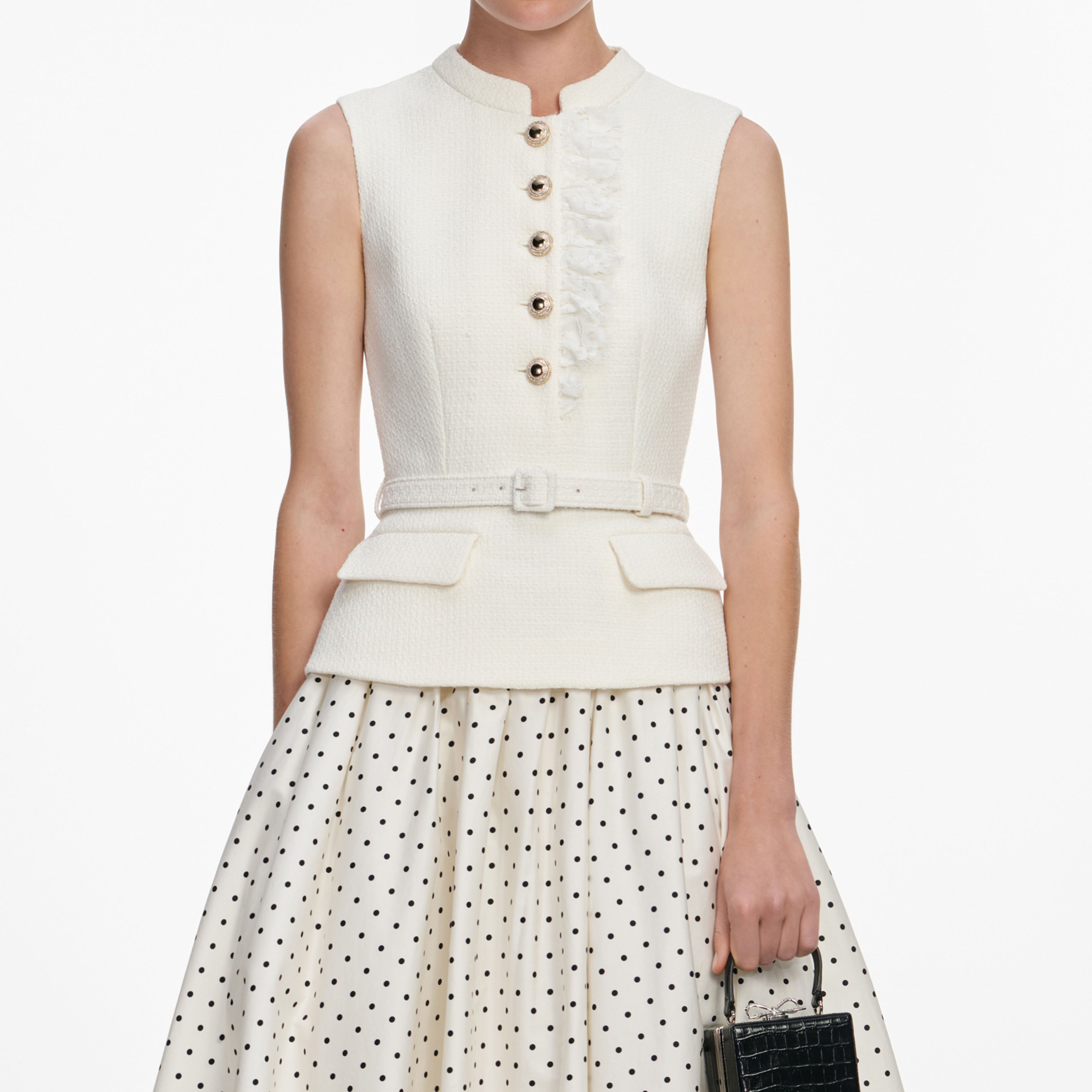 Self Portrait Boucle Polka Dot Midikleid Creme UK 6