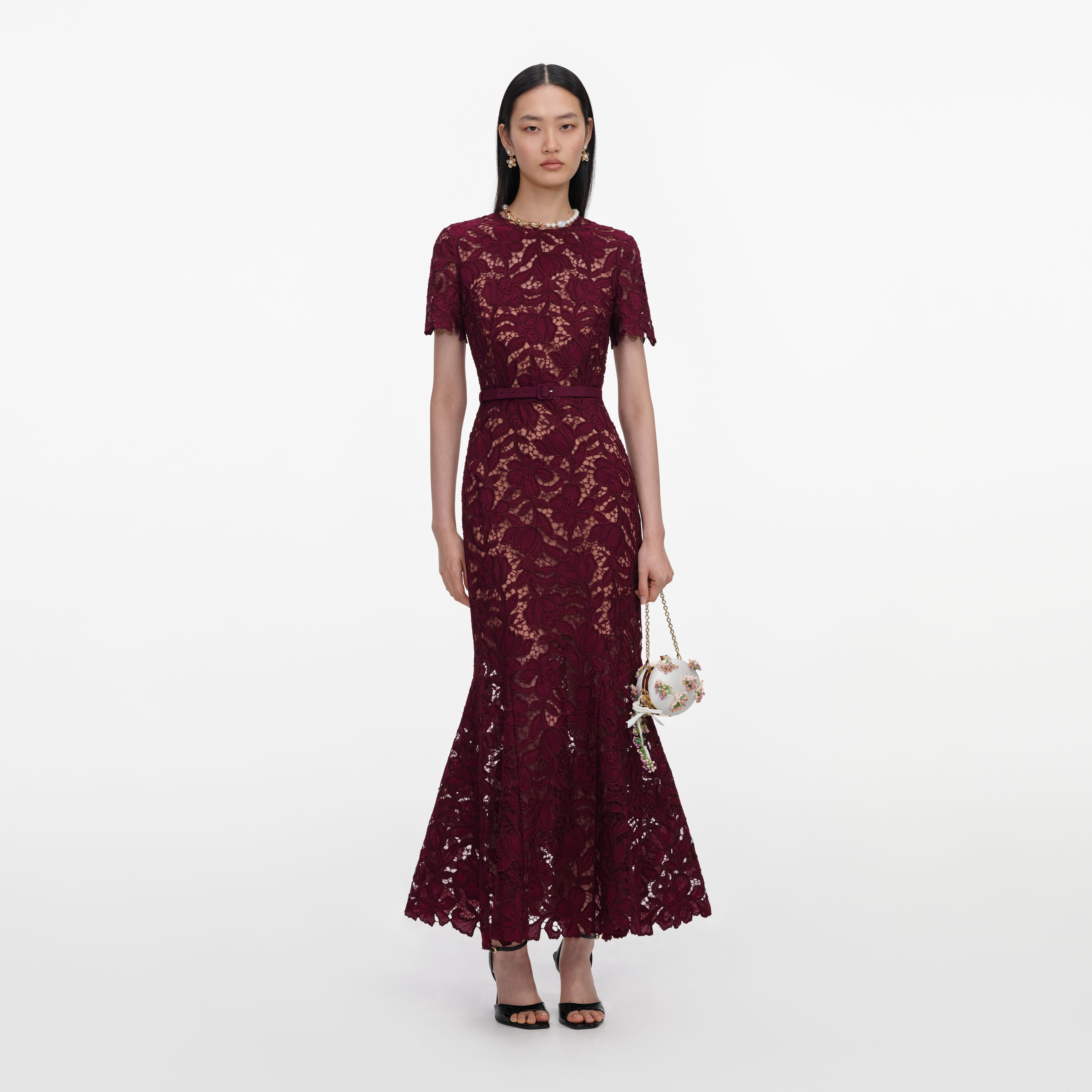 Self-Portrait Burgundy Lace Midi Kleid Spitze burgundy
