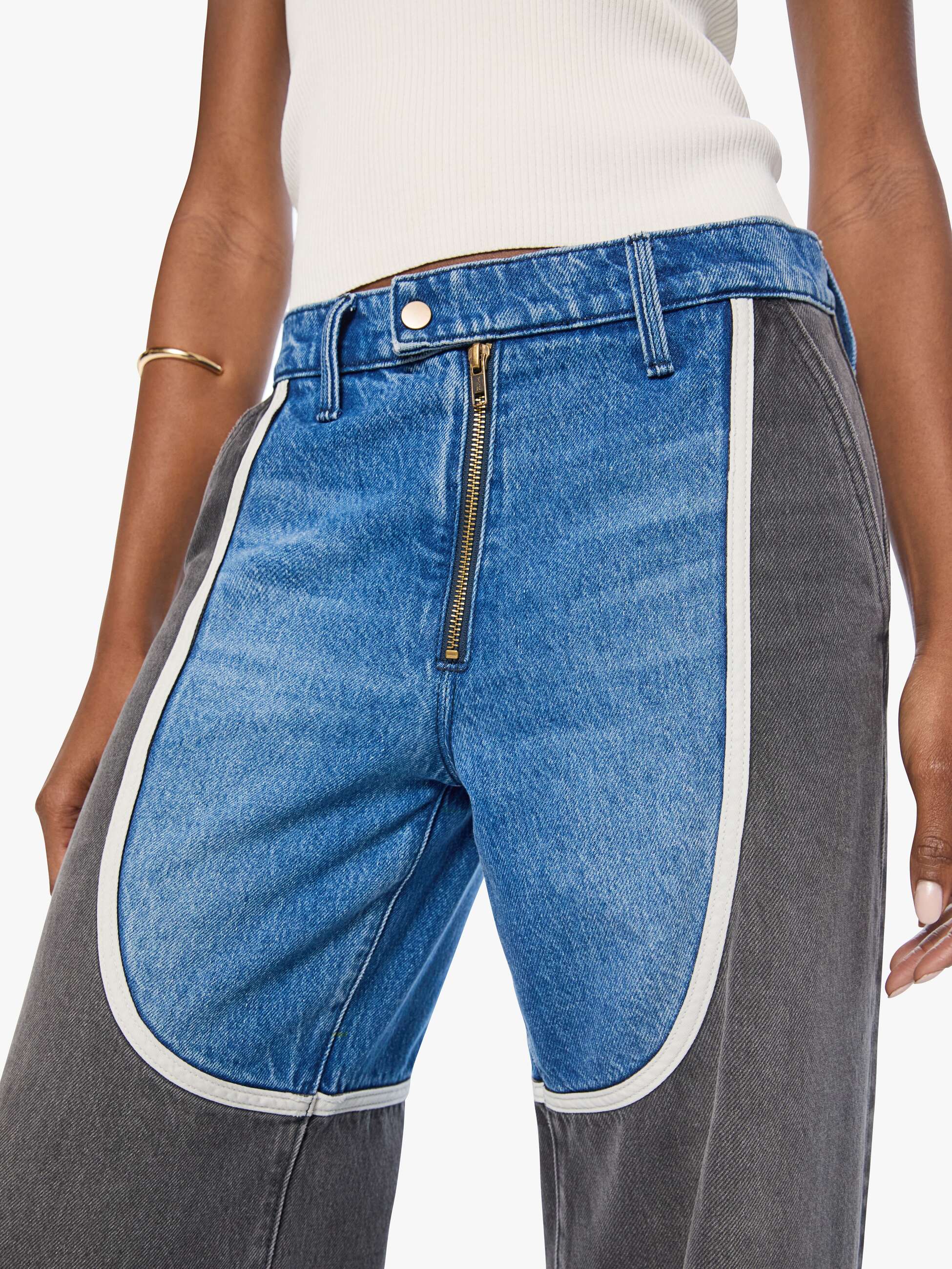 Mother SNACKS Moto Smoothie Sneak Jeans Quik Blau Wide Leg