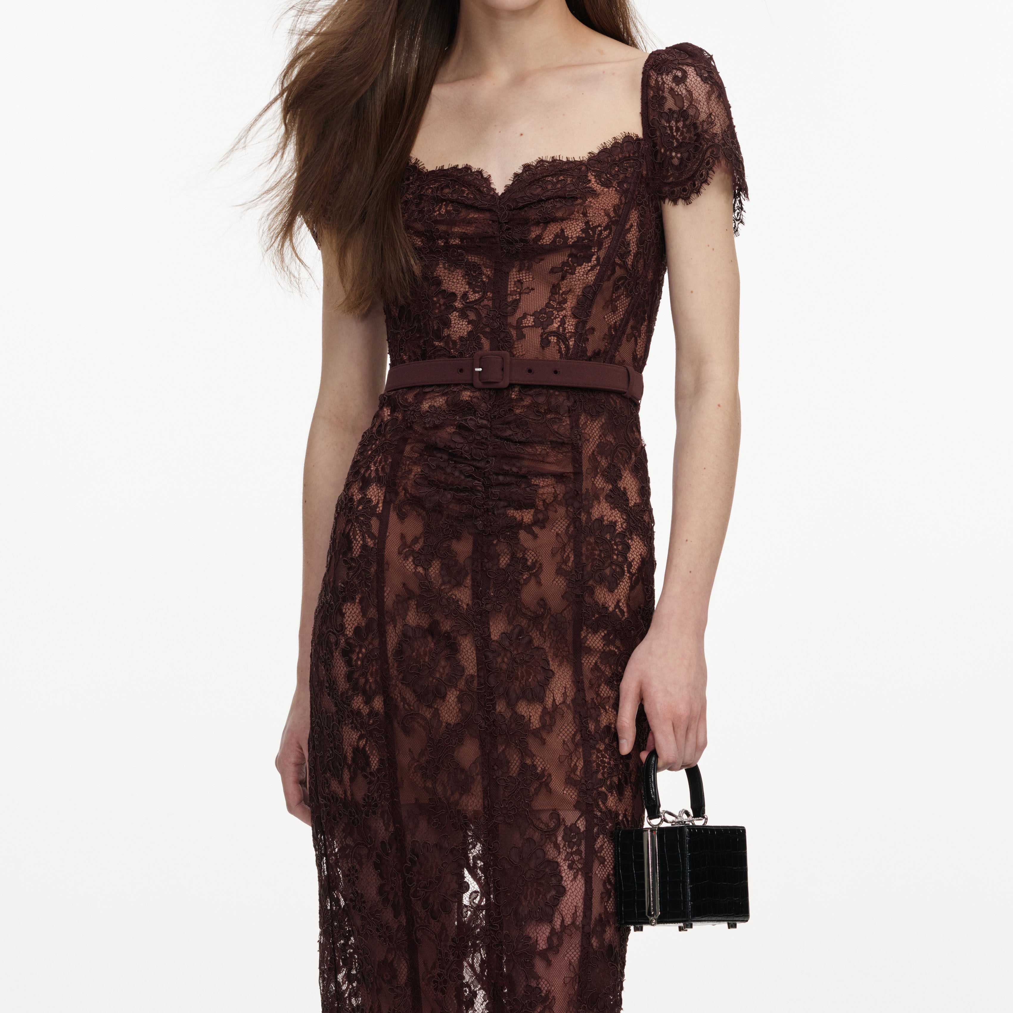 Self Portrait Brown Floral Spitzen-Midikleid UK 8