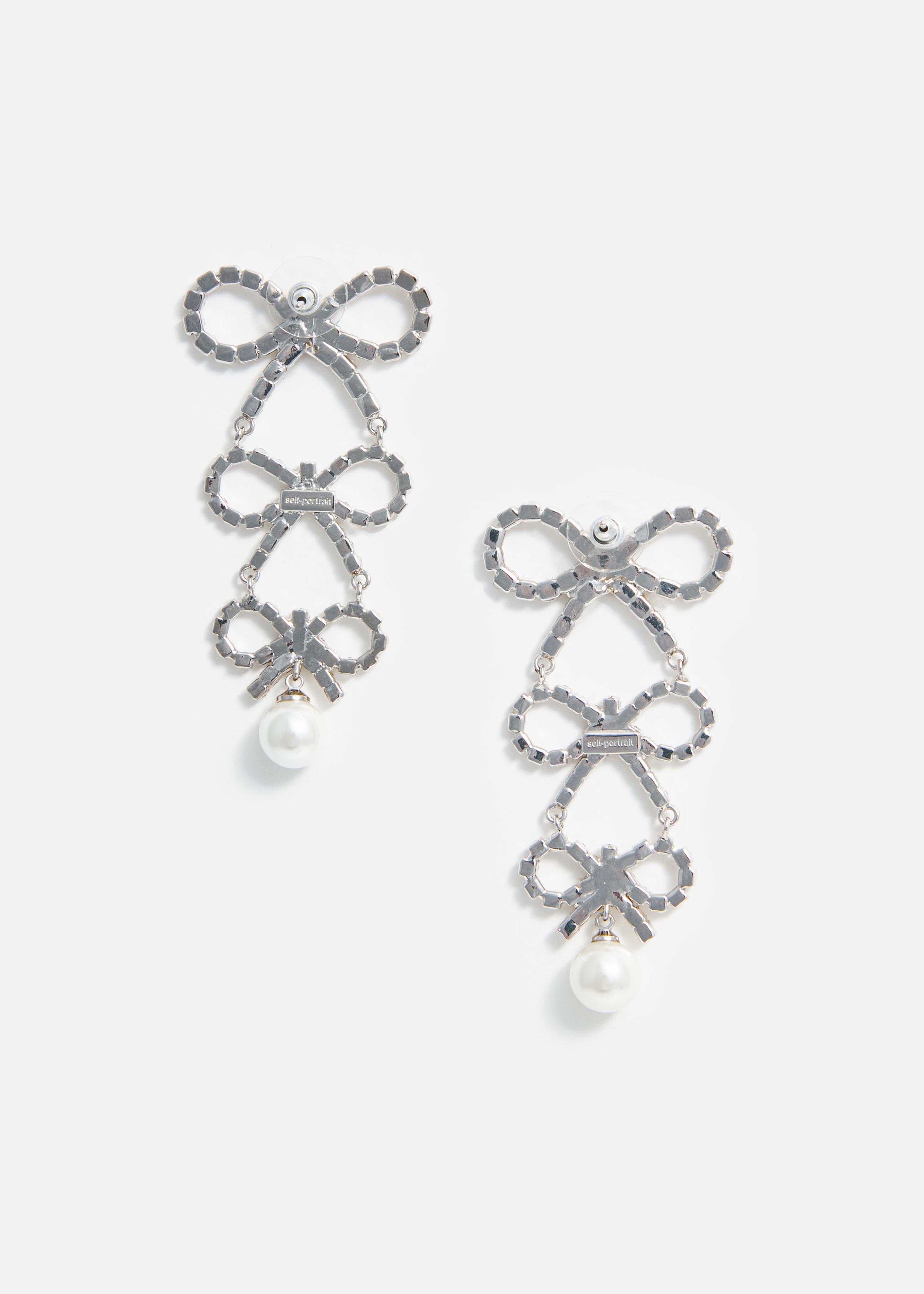 Self Portrait Tiered Crystal Bow Ohrstecker Silber Kristall
