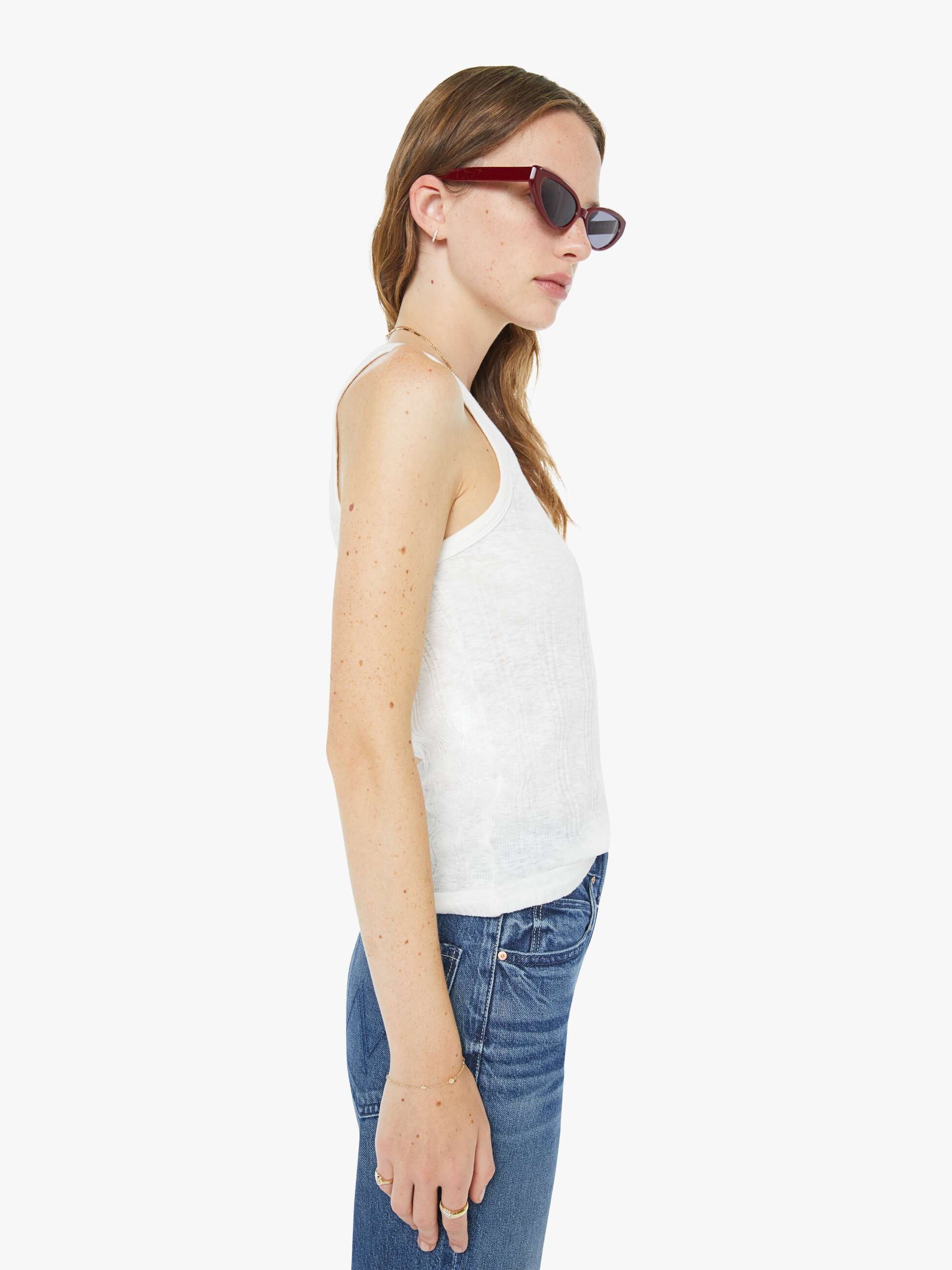 Mother Runner Up Fluff Tanktop Weiß Rippe Damen