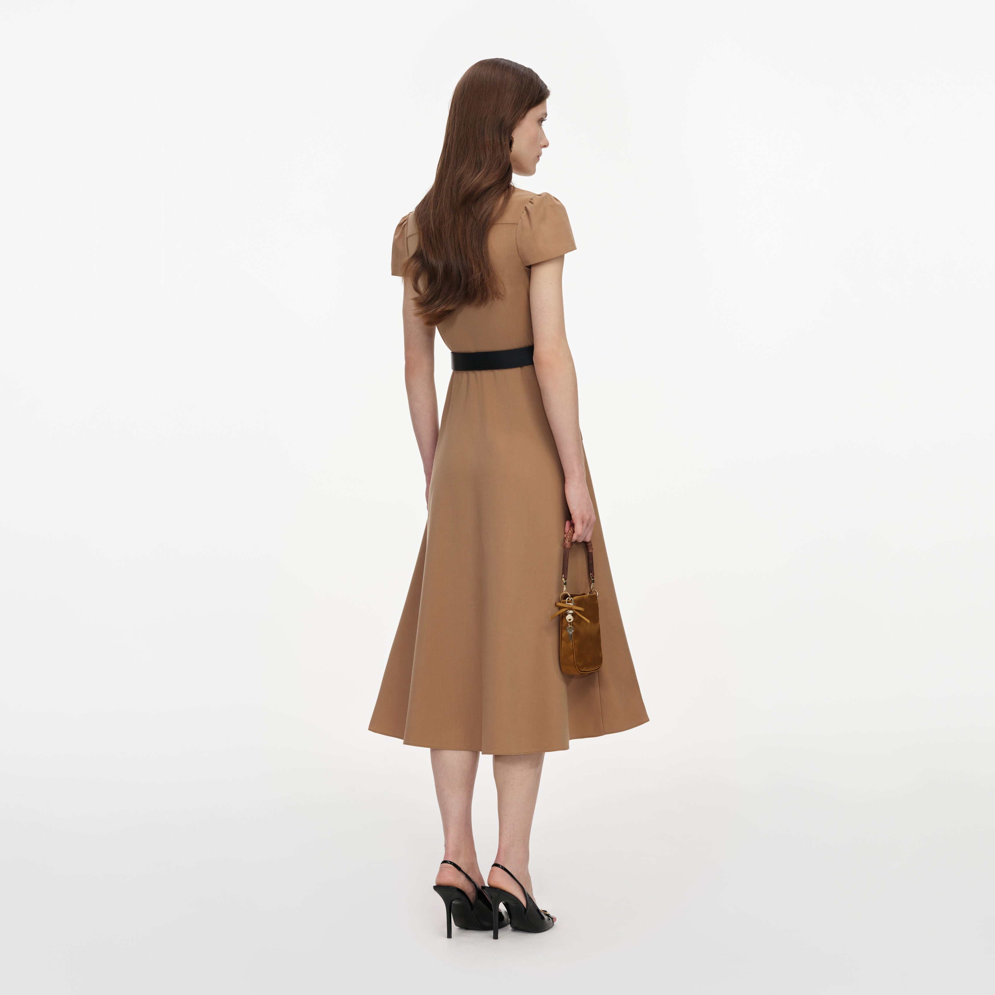 Self Portrait Twill Belted Midi Kleid Tan UK 6