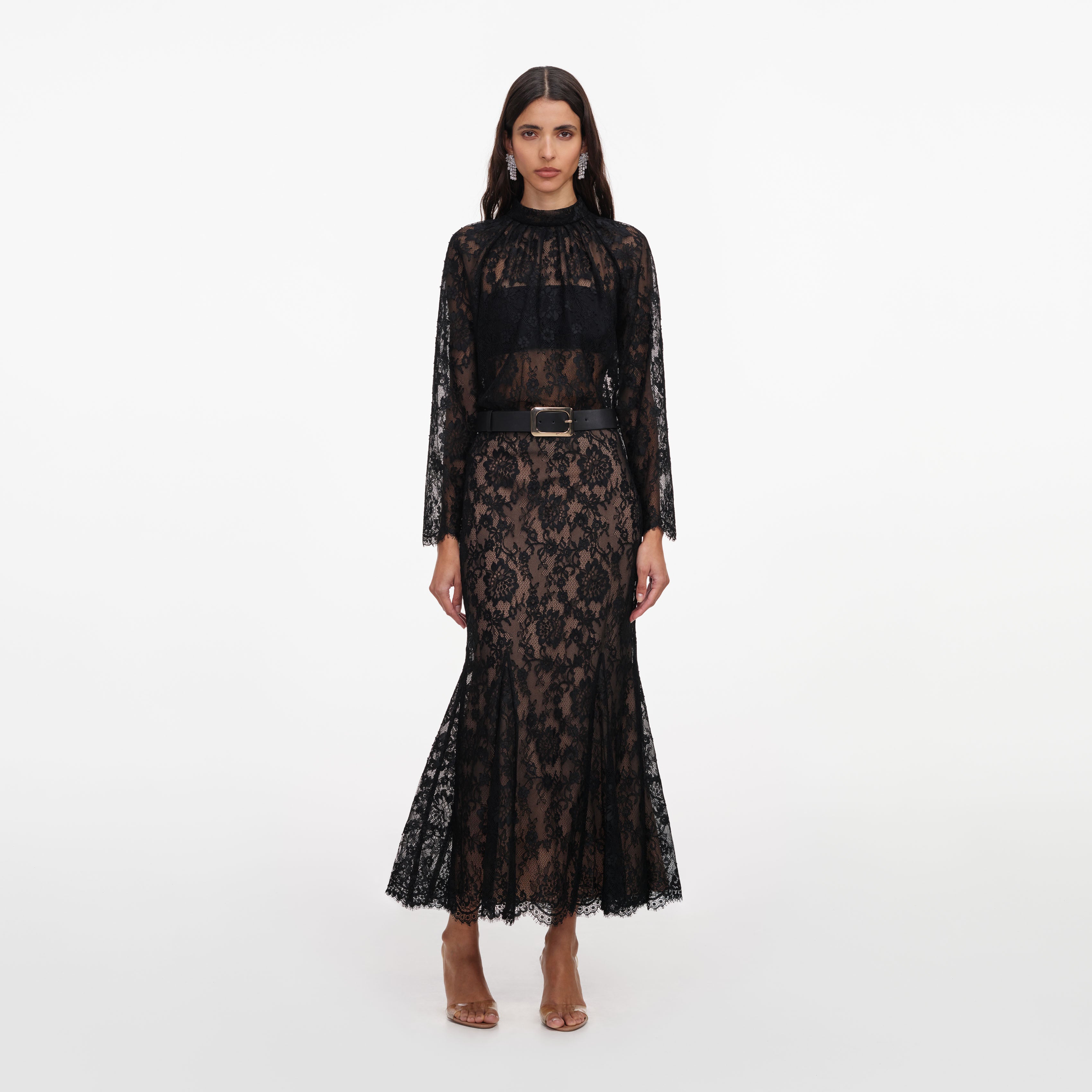 Self Portrait Black Lace Midi Rock Schwarz Spitze UK 6