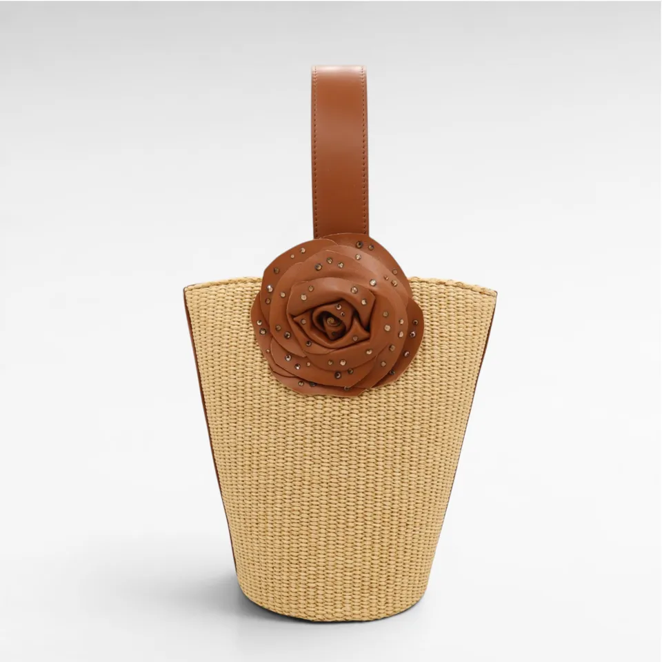 Gedebe Paloma Beuteltasche Raffia Echtleder Blume