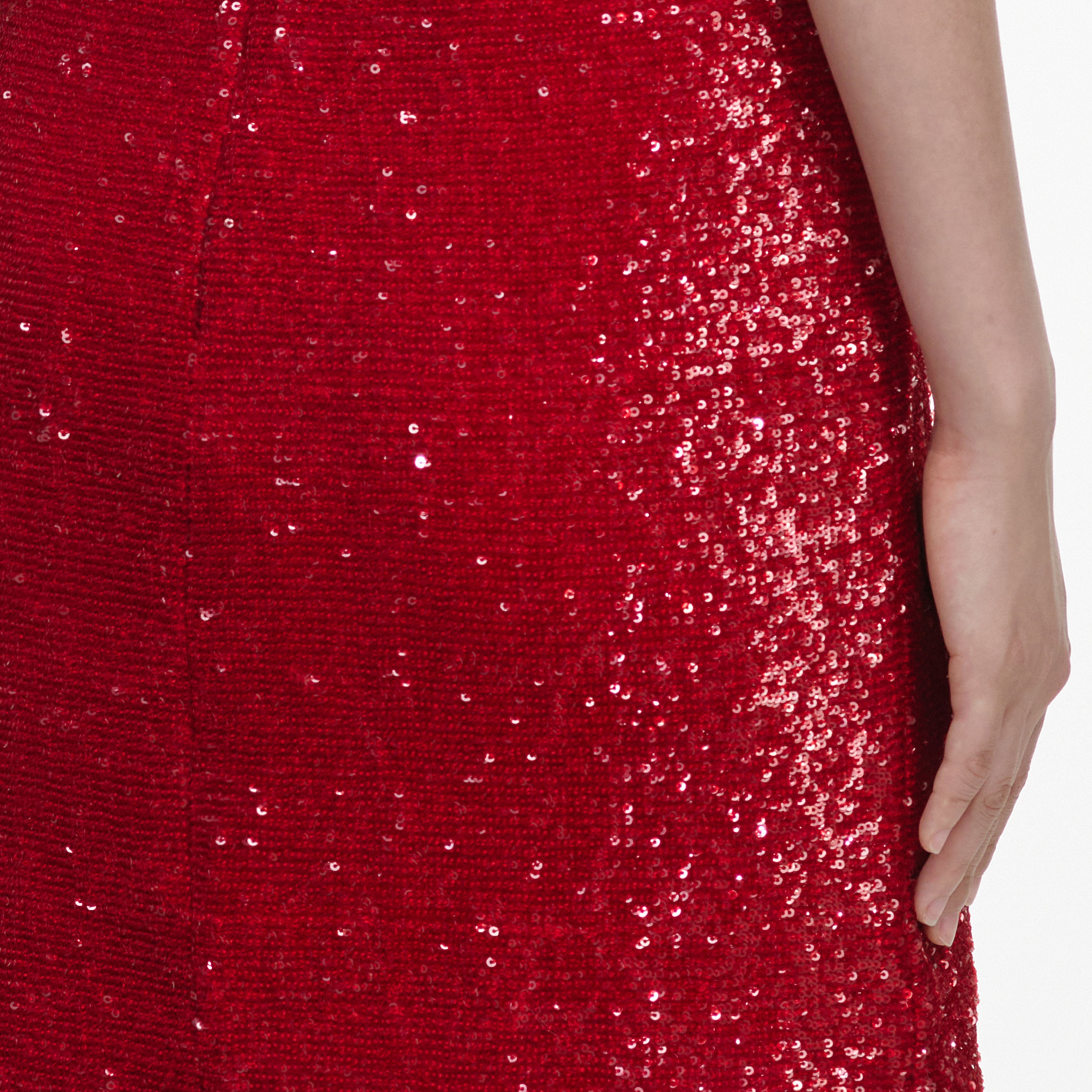 Self Portrait Red Sequin Halter Neck Mini Dress Kleid Rot