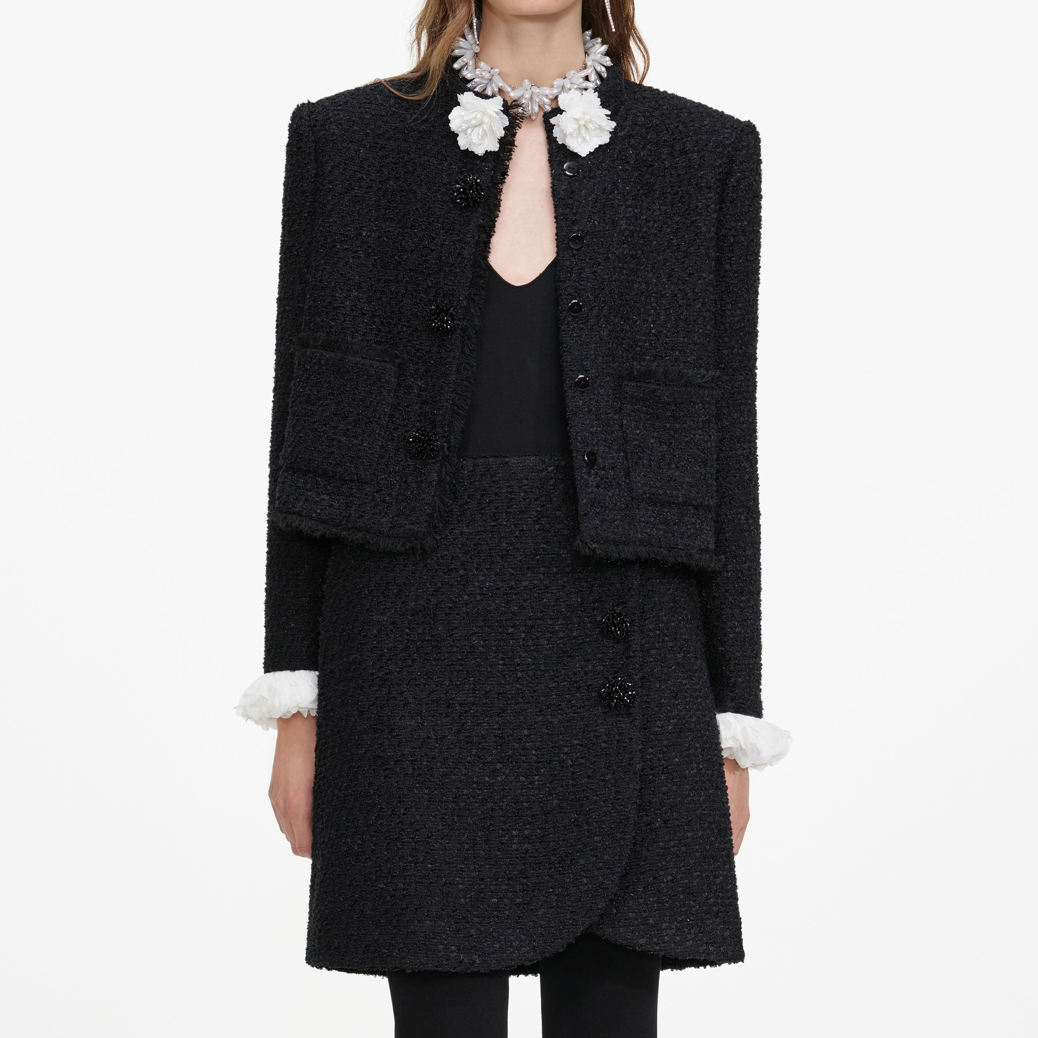 Self Portrait Black Boucle Flower Jacke Schwarz Bouclé