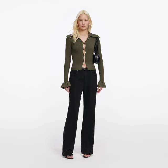 Self Portrait Knitwear Khaki Button Top Stricktop Goldknöpfe XS-L