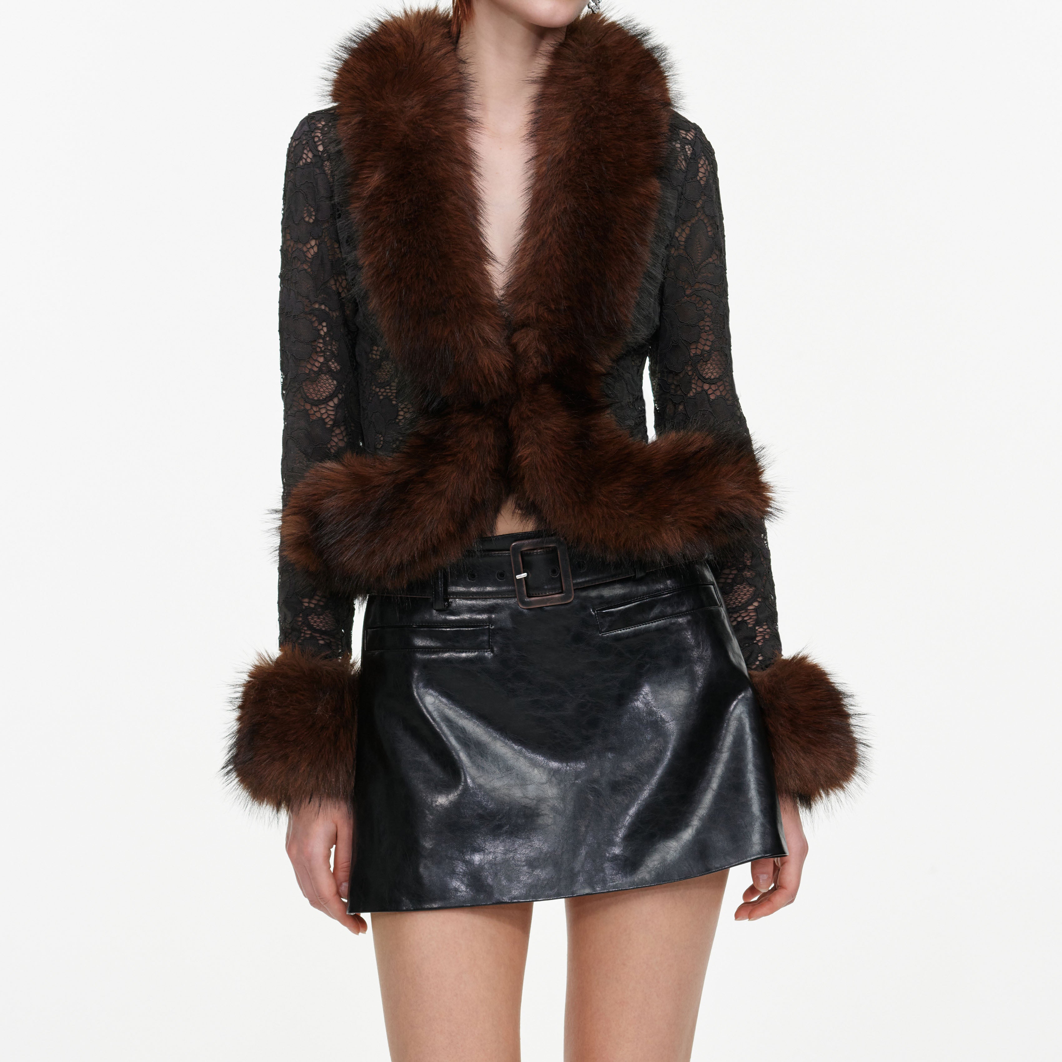 Self Portrait Black Faux Leather Mini Rock Schwarz
