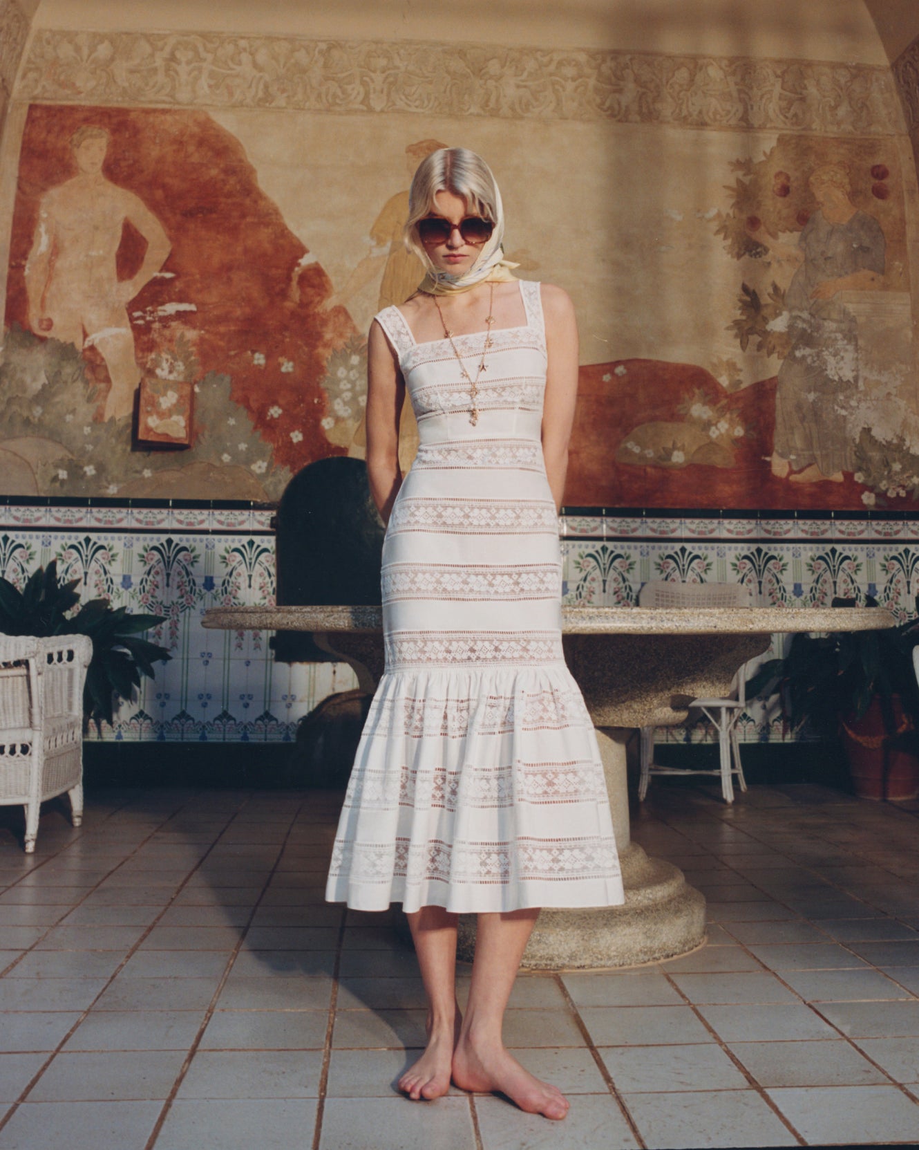 Self Portrait White Cotton Embroidered Midi Dress UK 6