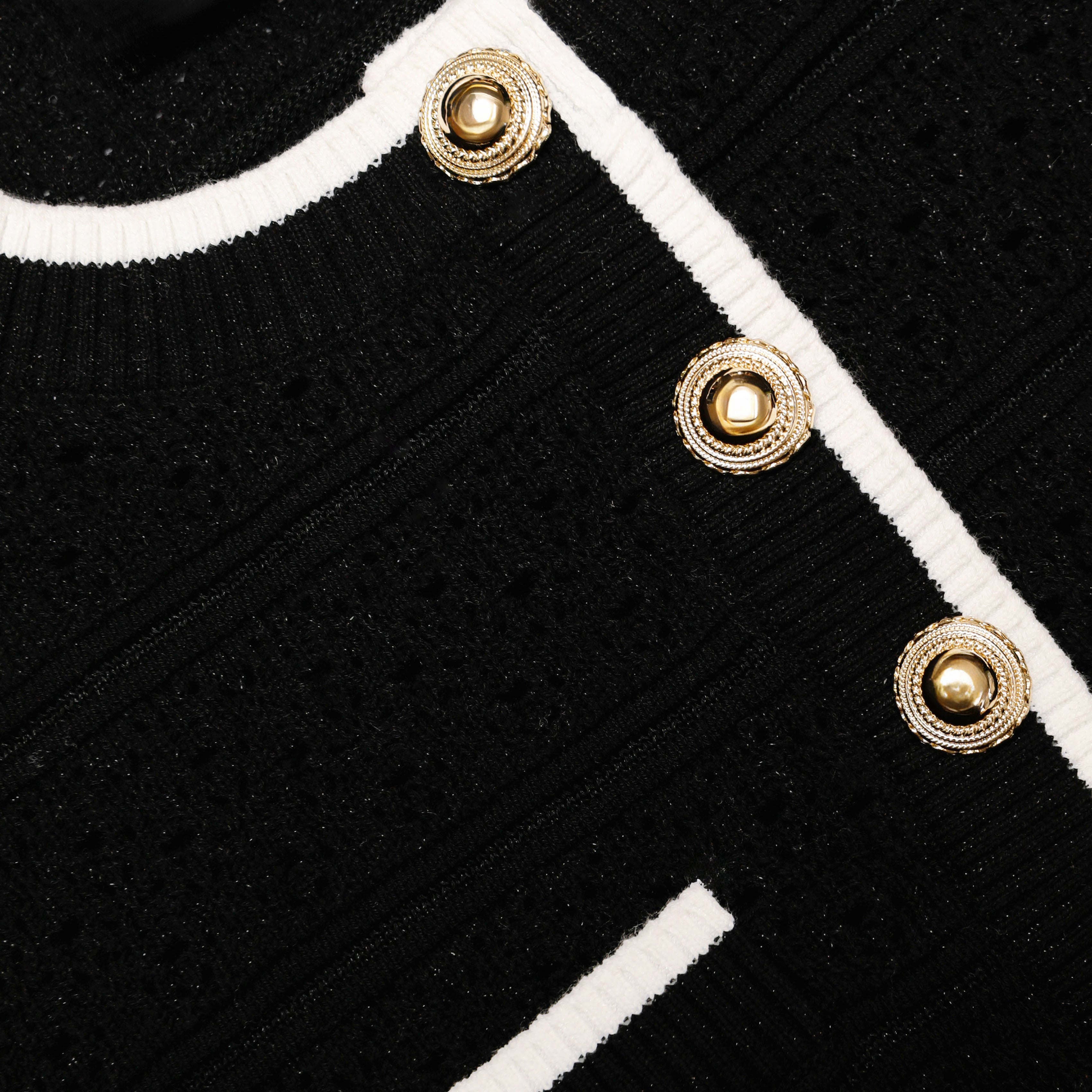 Self Portrait Black Pointelle Knit Top Crop Top Schwarz