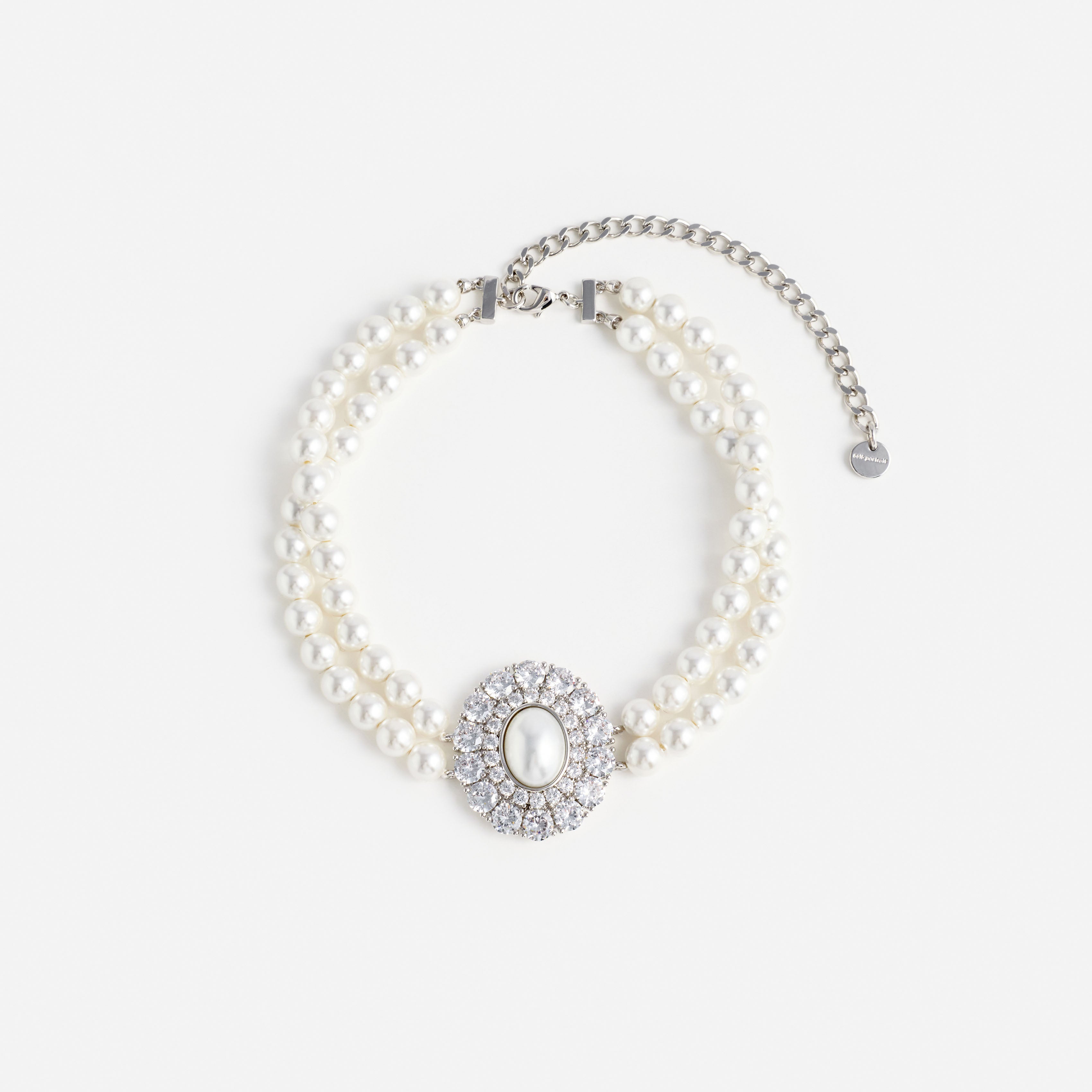 Self Portrait Pearl Crystal Choker Perlenkette Creme One Size