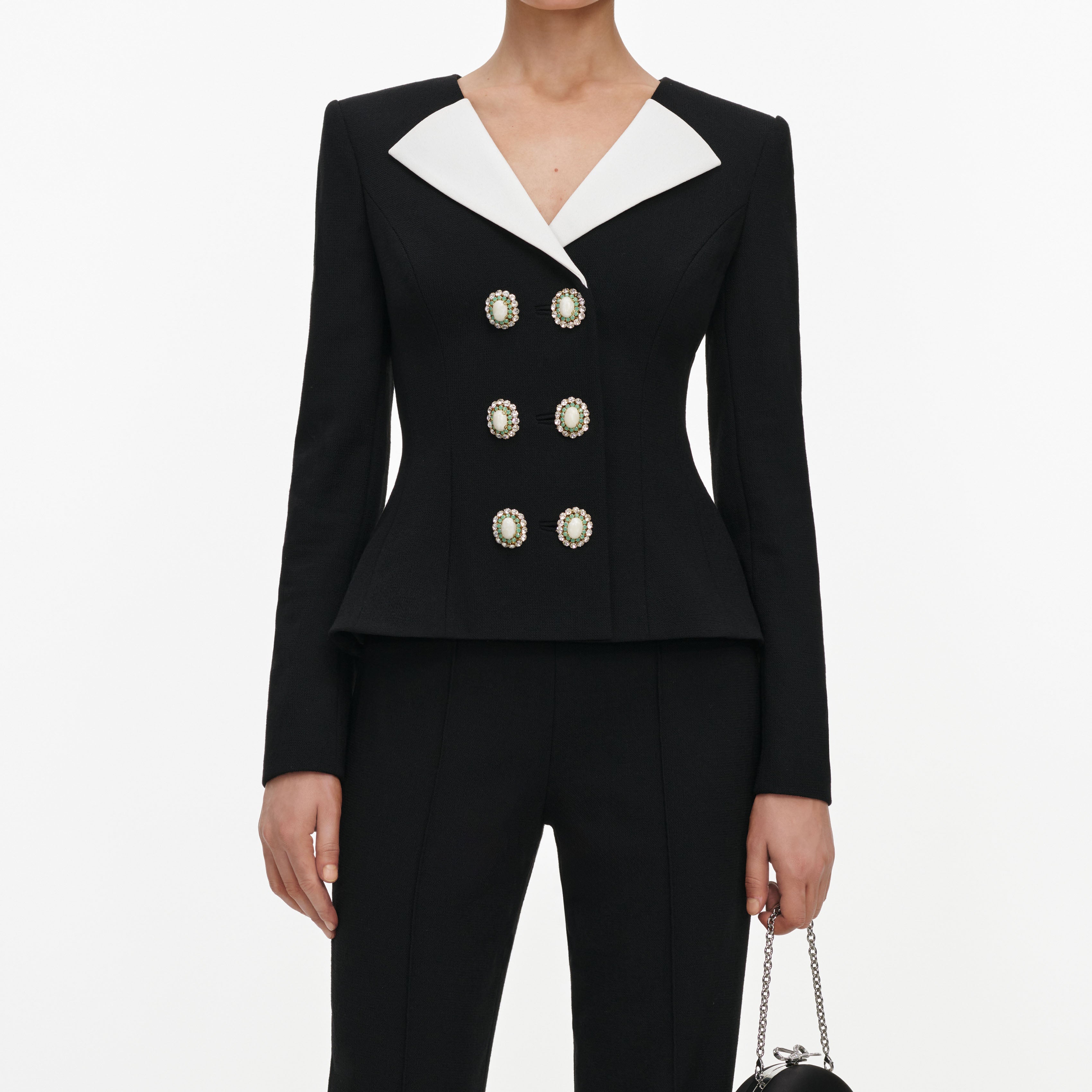 Self Portrait Black Tailored Wool Crepe Jumpsuit Schwarz