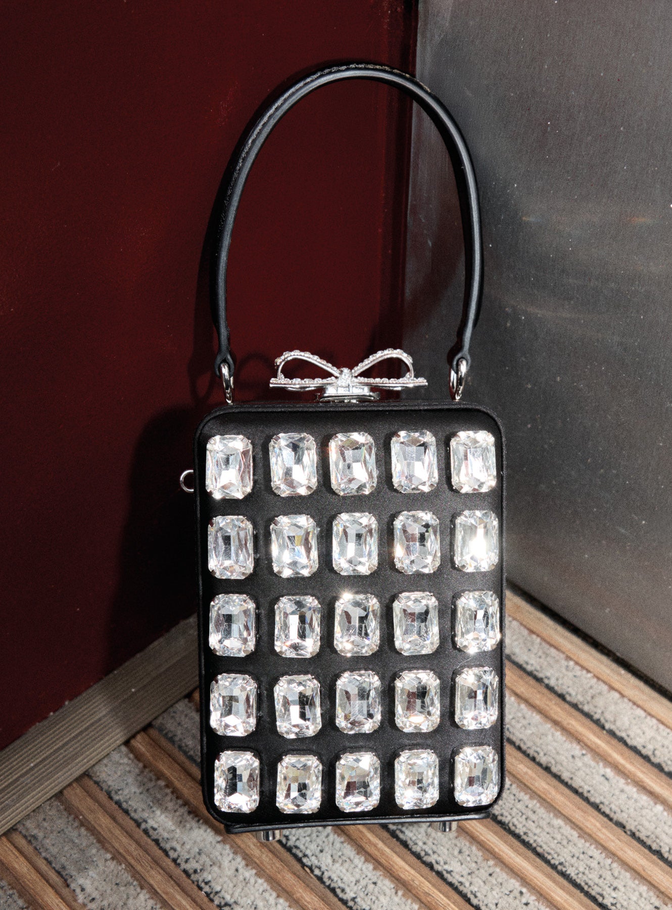 Self Portrait Handbags Black Satin Crystal Micro Bag Schwarz