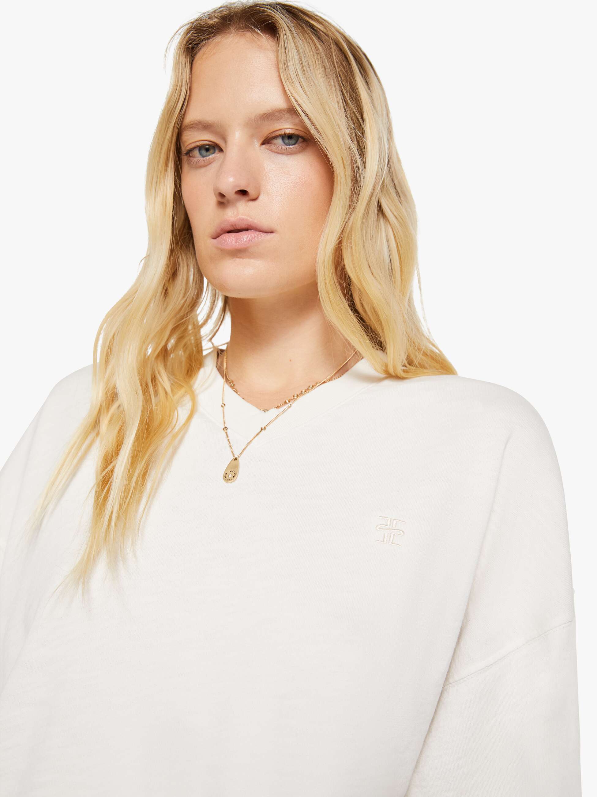 Eterne Cropped V-Neck Sweatshirt Bone Weiß Baumwolle