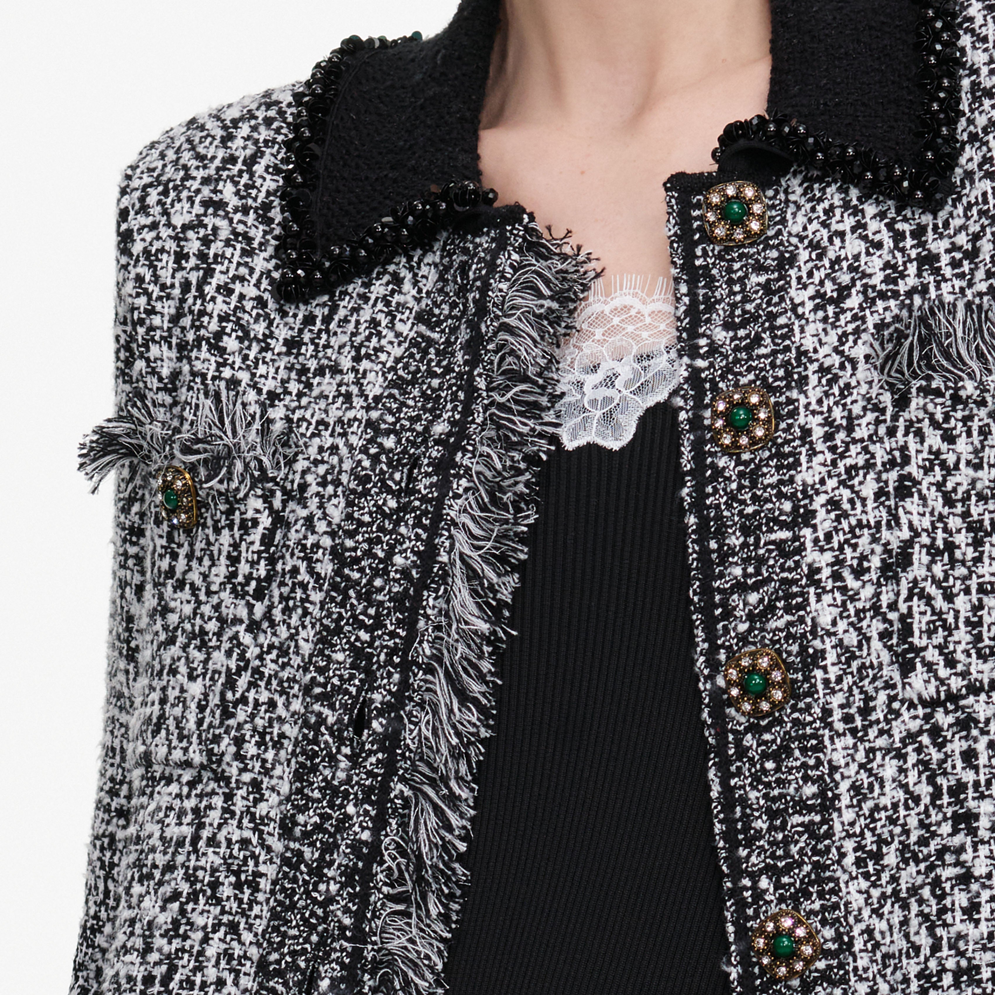 Self Portrait Textured Knit Jacke schwarz-weiß Bouclé