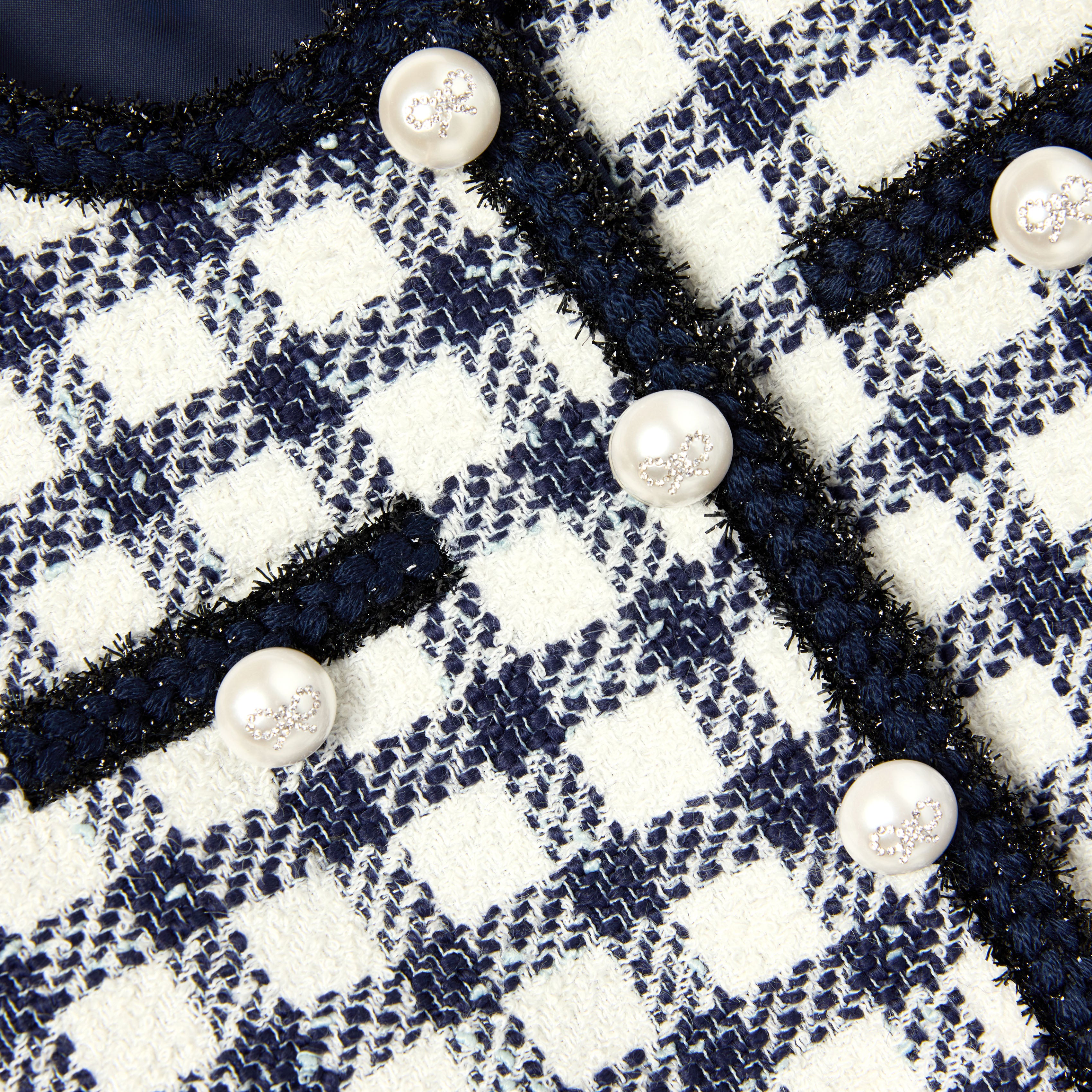 Self Portrait Navy Check Boucle Kinderjacke Blau 6/7 Jahre