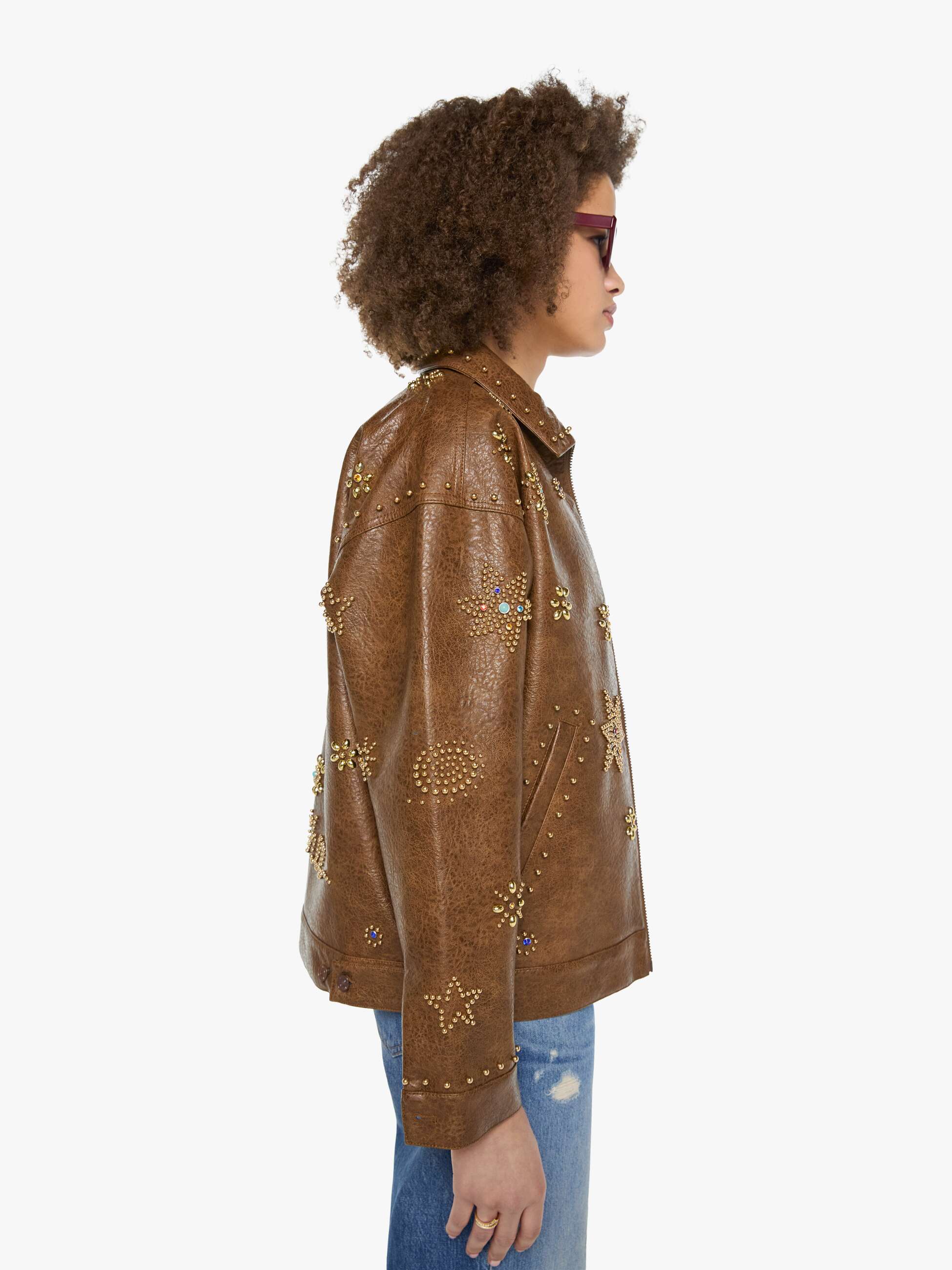 Mother Denim The Zip It Jacke Brown and Cream Kunstleder Boxy