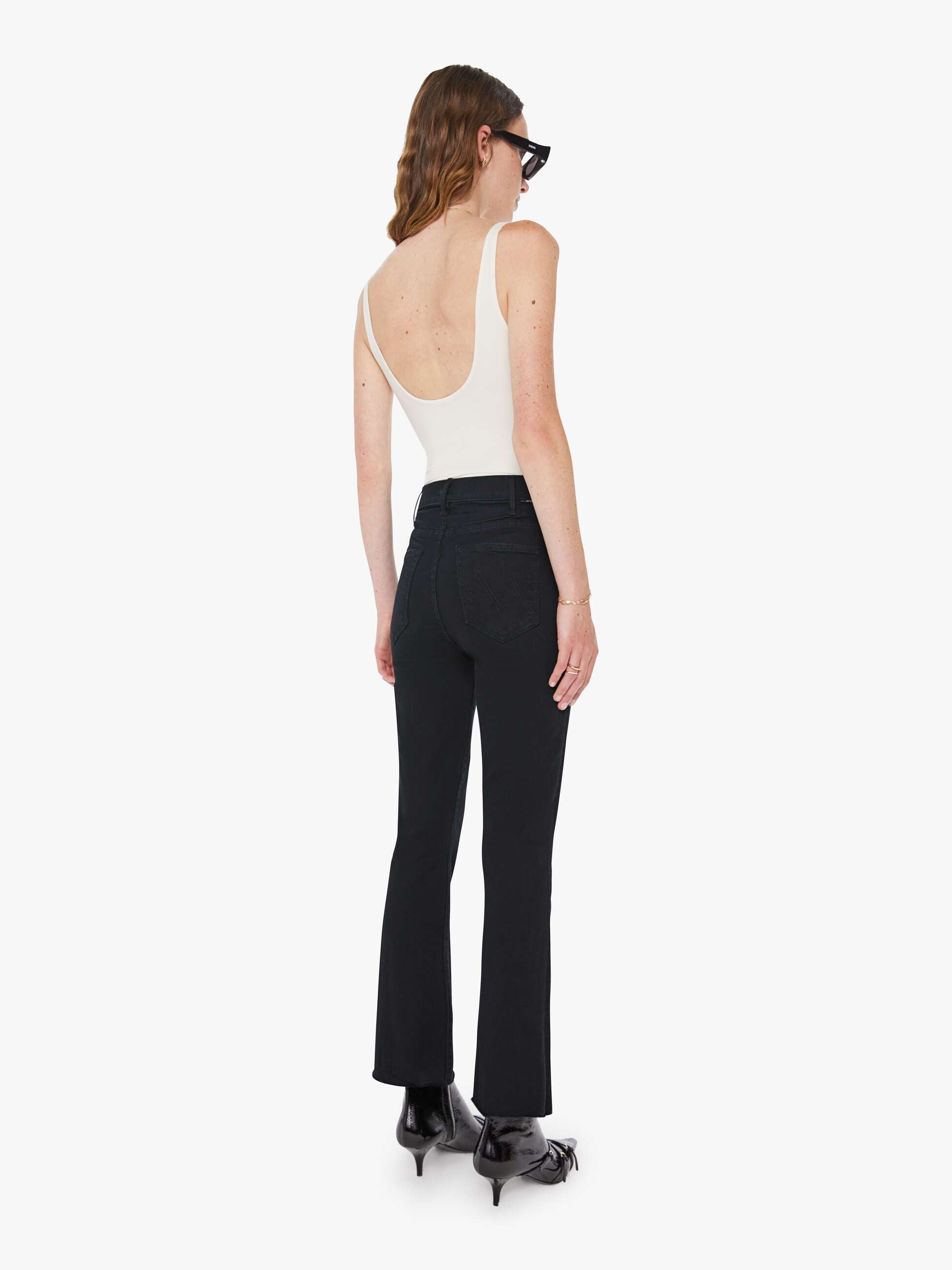 Mother Hustler Ankle Fray Jeans Schwarz Flare High-Waist