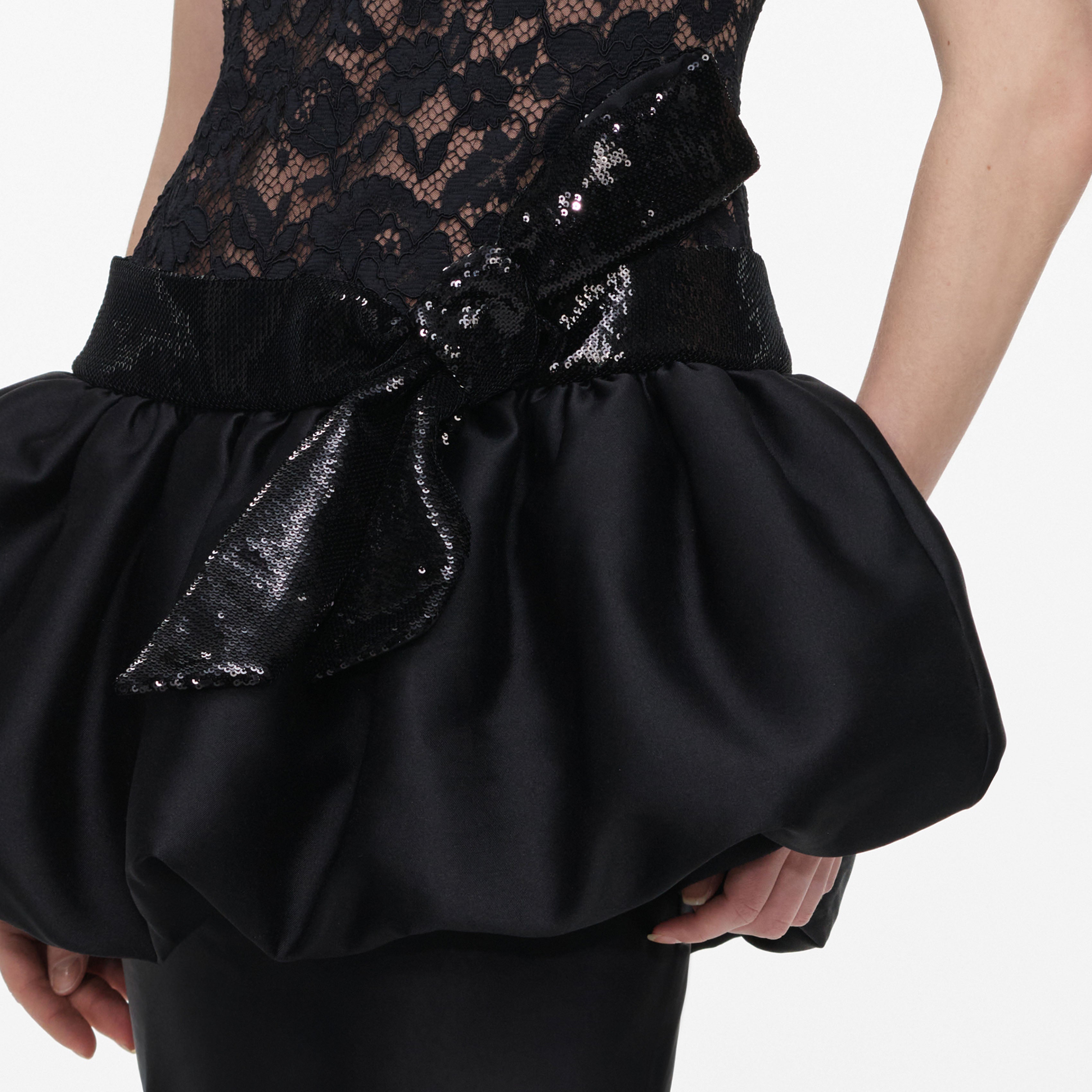 Self Portrait Black Lace Bubble Peplum Maxi Kleid UK 6 Schwarz