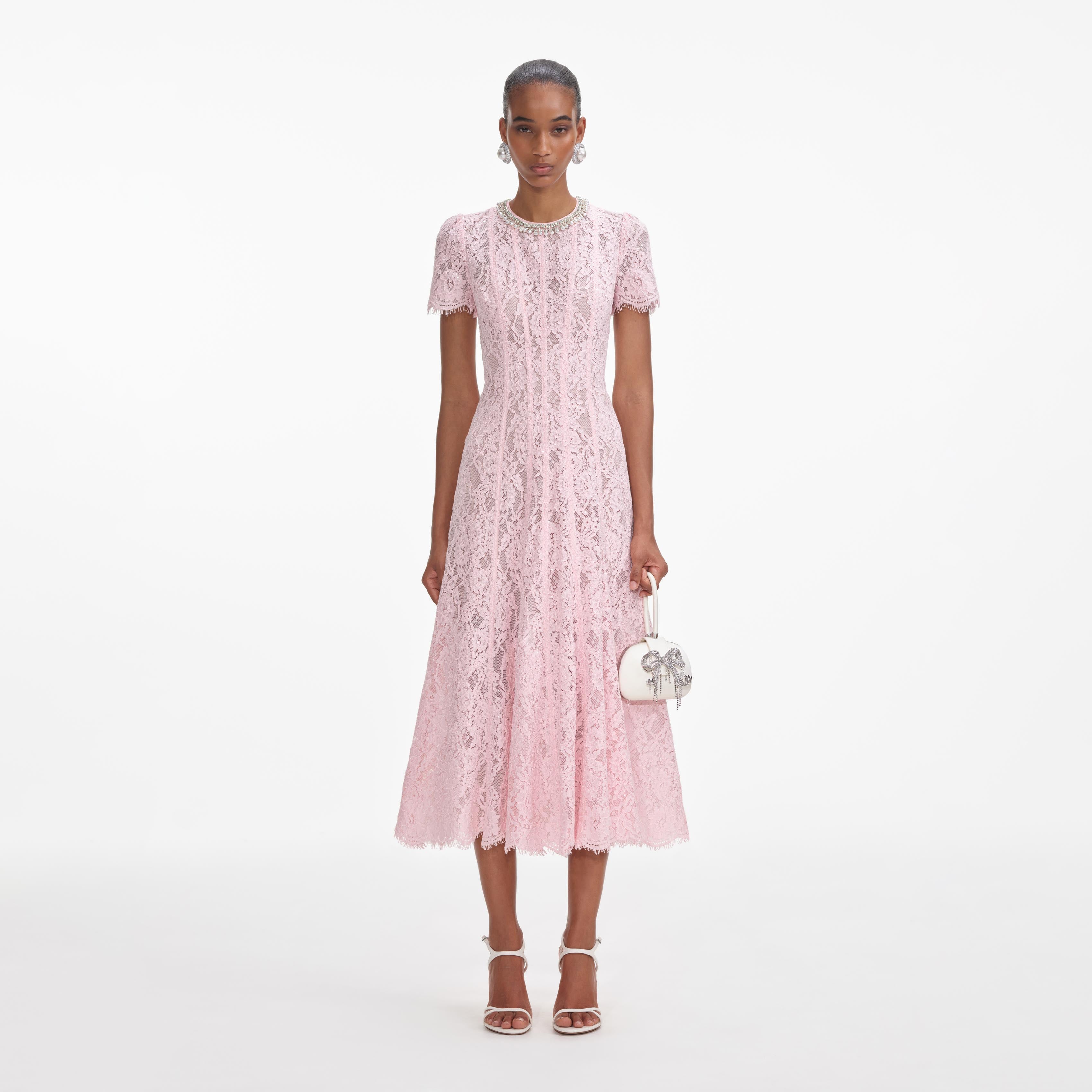 Self Portrait Dresses Pink Lace Midi Dress Kleid Rosa Spitze