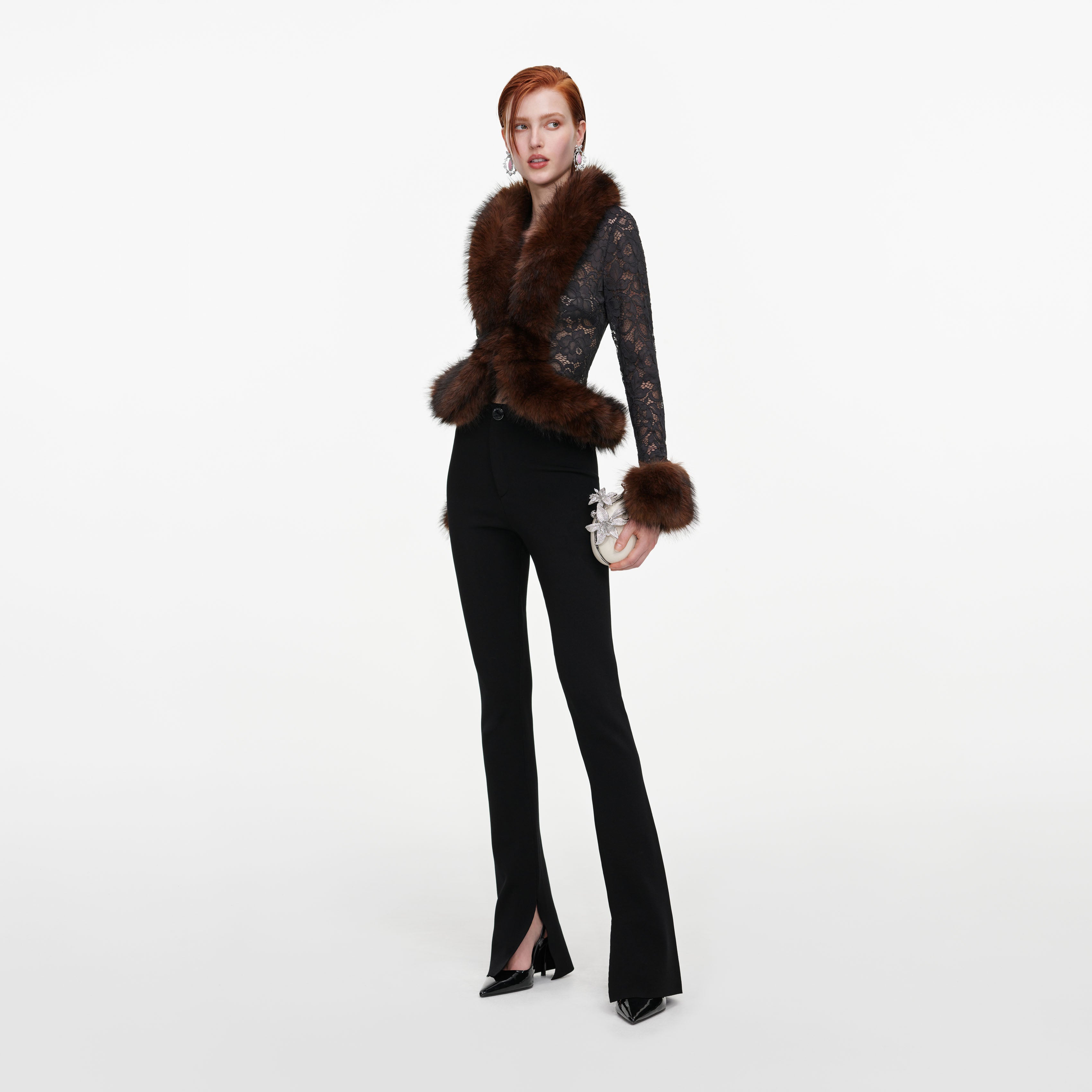 Self Portrait Bottoms Flared Knit Hose Schwarz Viskose