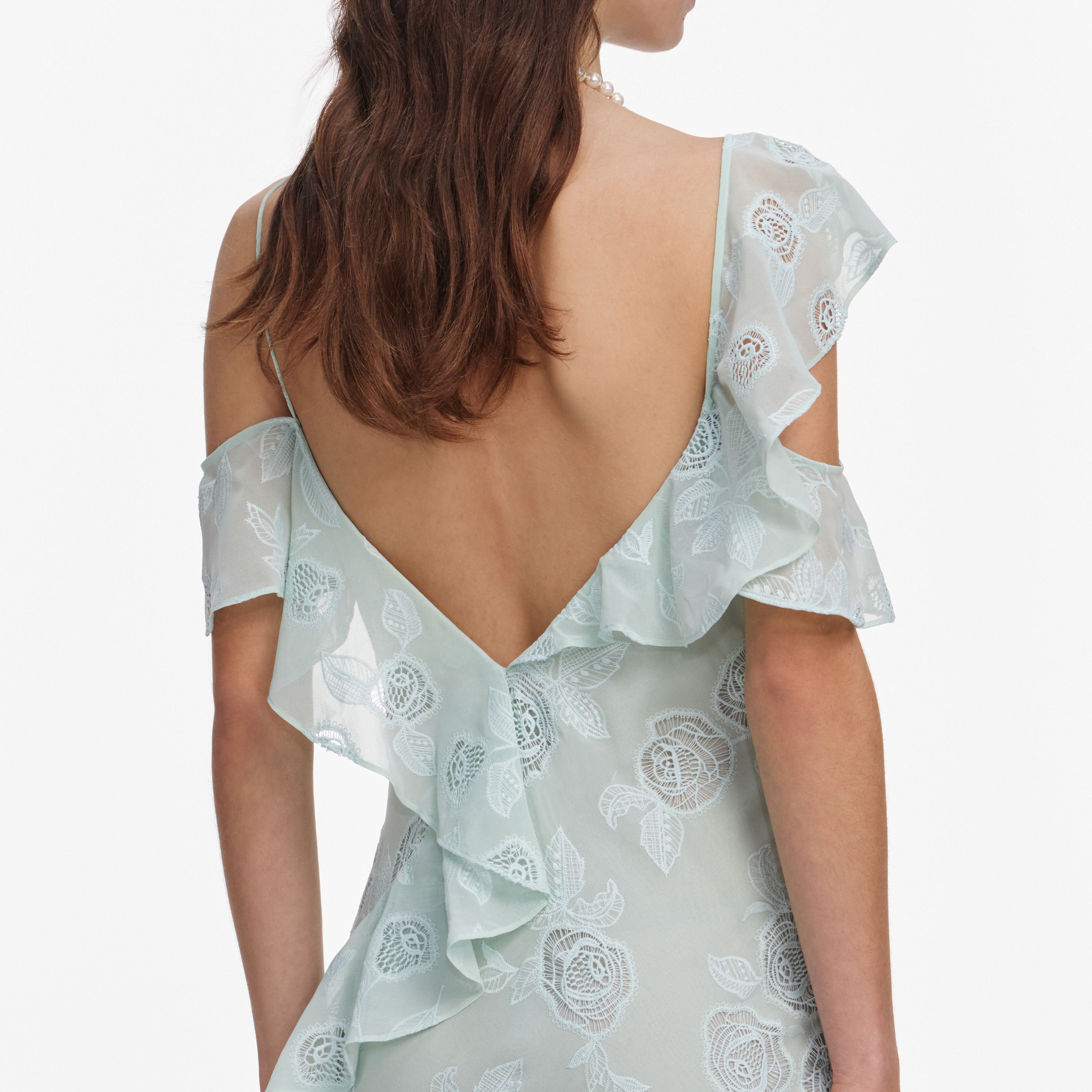Self Portrait Mint Georgette Maxikleid One-Shoulder