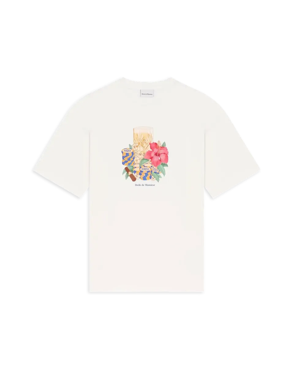 Drôle De Monsieur Hibiscus Club T-Shirt Off-White Baumwolle