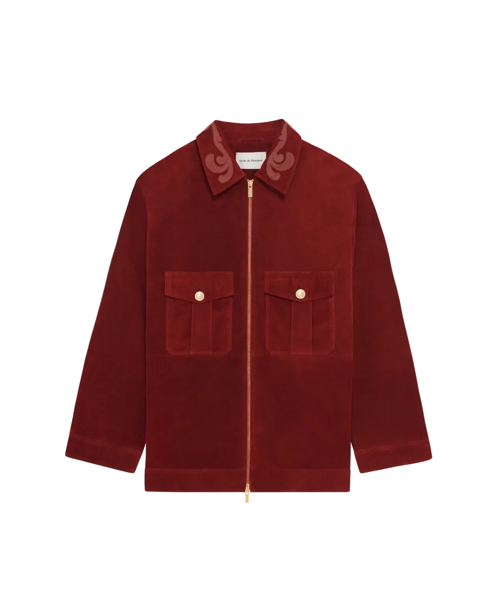 Drôle de Monsieur Veste Suède Lederjacke Wildleder Dunkelrot