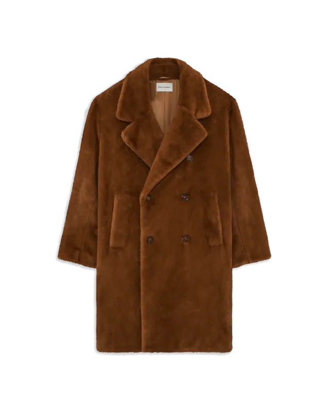 Drôle De Monsieur Faux Fur Double Breasted Mantel Dunkelbraun