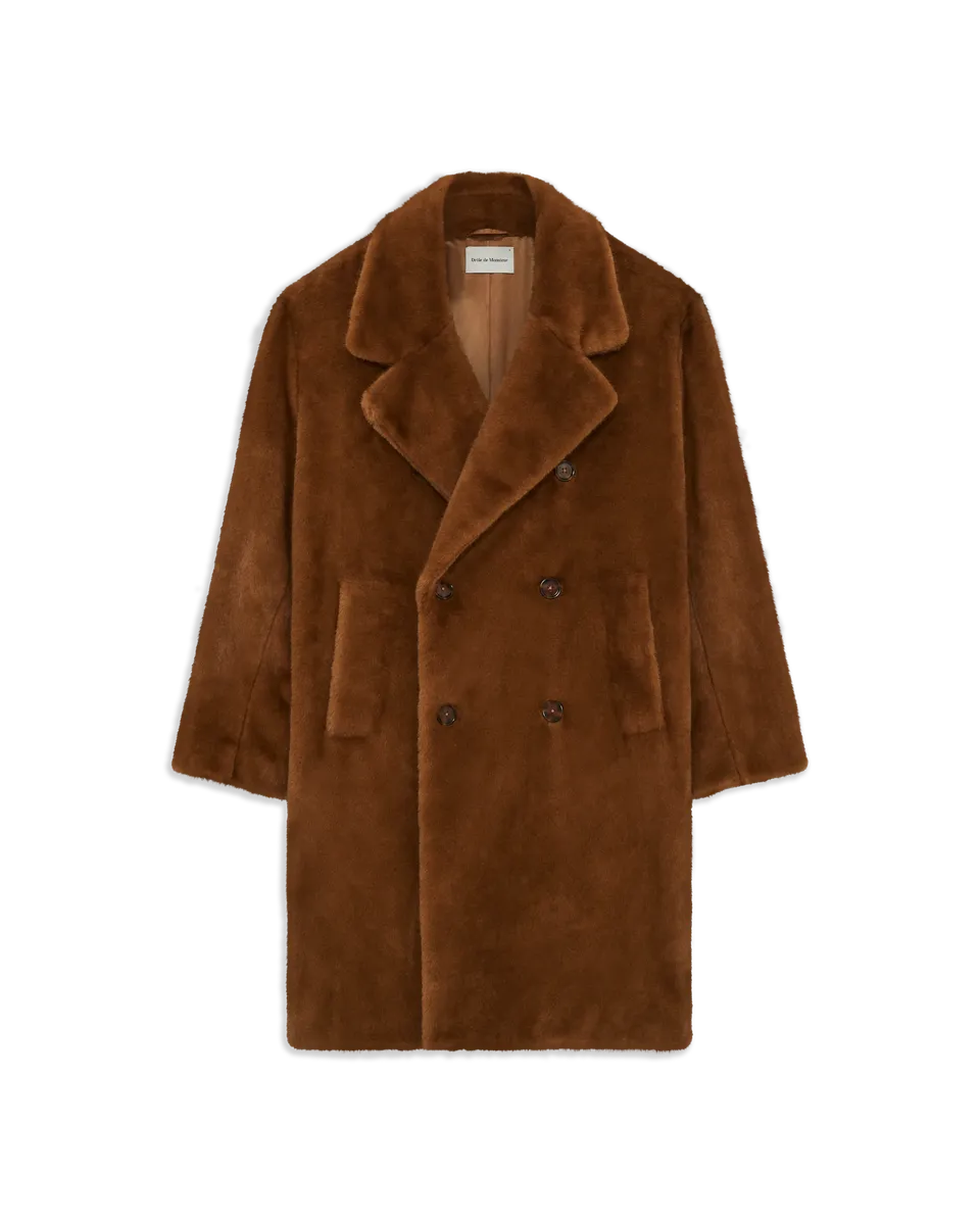 Drôle De Monsieur Faux Fur Double Breasted Mantel Dunkelbraun
