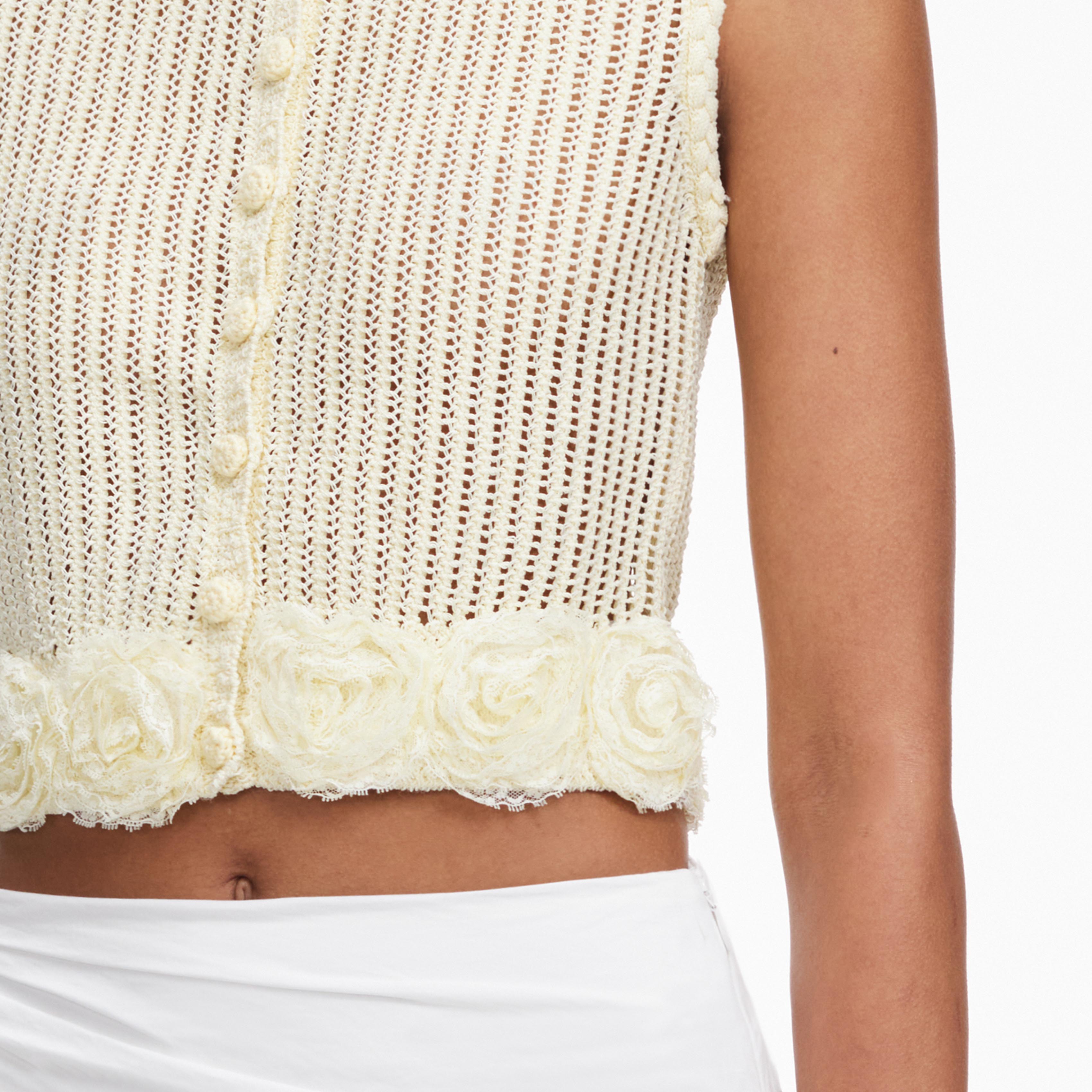 Self Portrait Knitwear Yellow Crochet Flower Knit Top