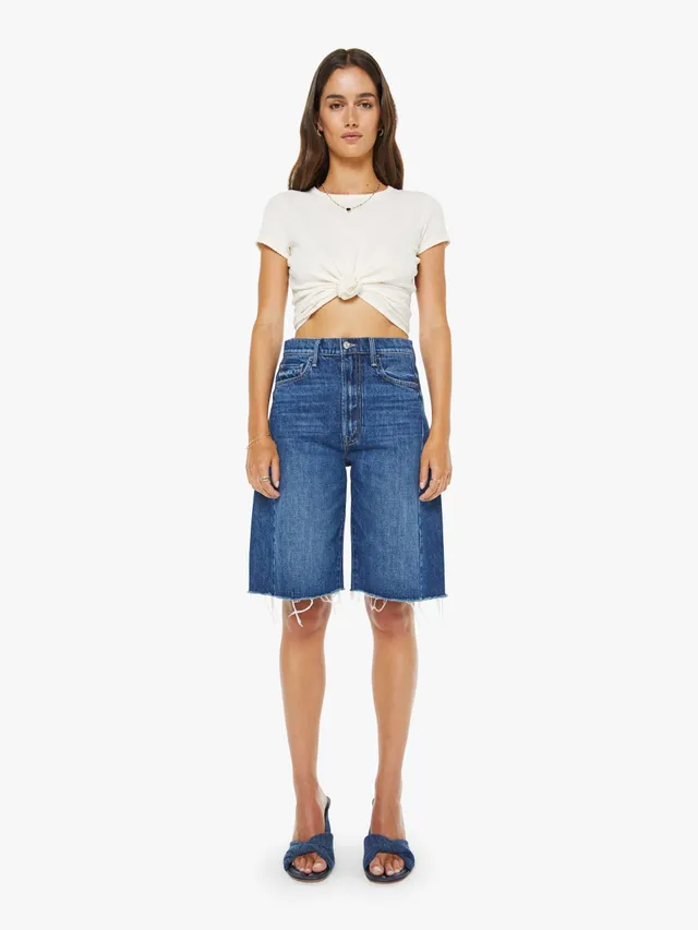 Mother Half-Pipe Bermuda Fray Jeansshorts Dunkelblau