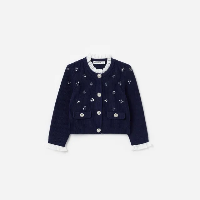 Self Portrait Knitwear Strickjacke Marine Bouclé Pailletten