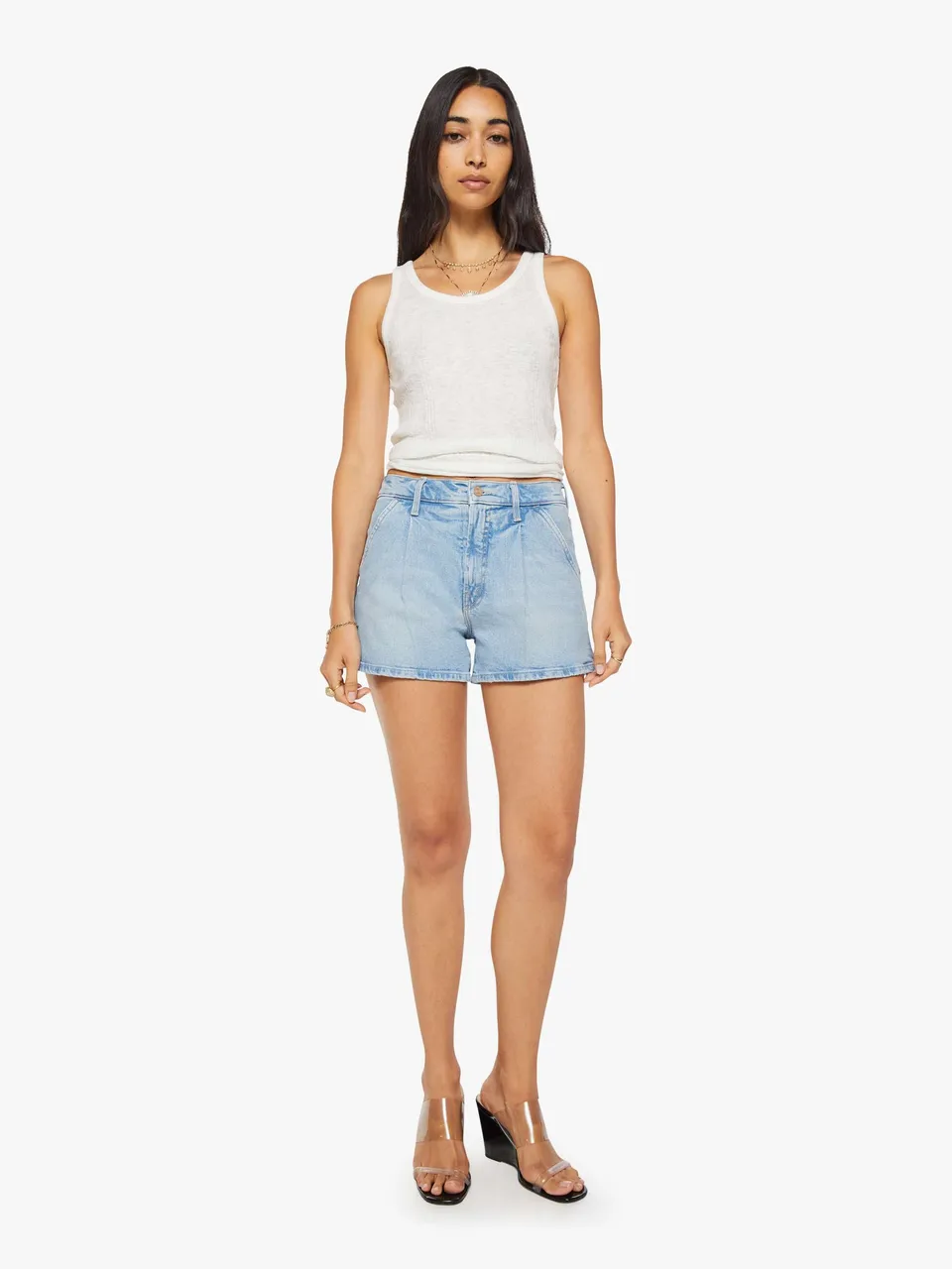 Mother The Pleated Rambler Prep Short Shorts Fringe Benefits Hellblau