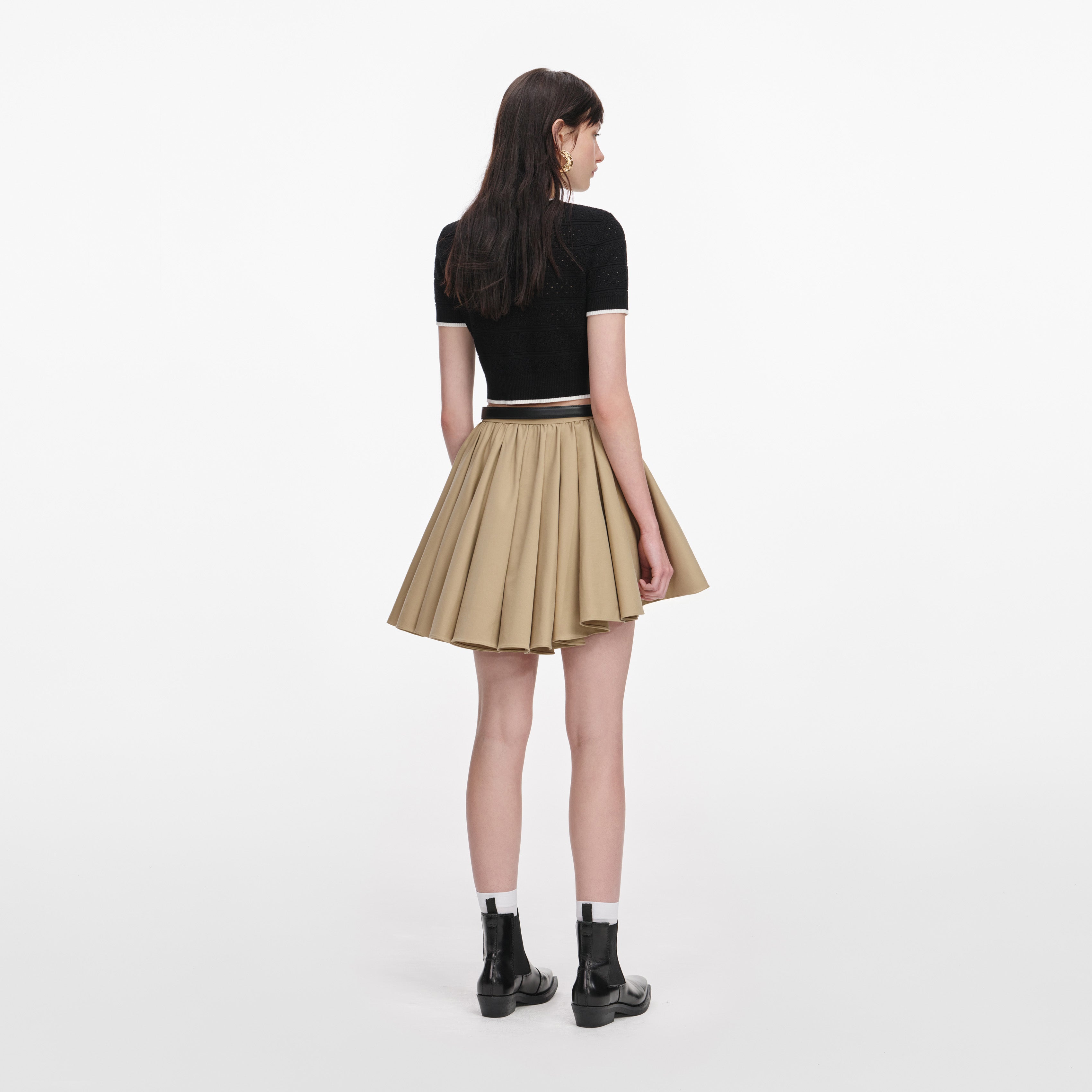 Self Portrait Tan Cotton Minirock Beige Baumwolle UK 6