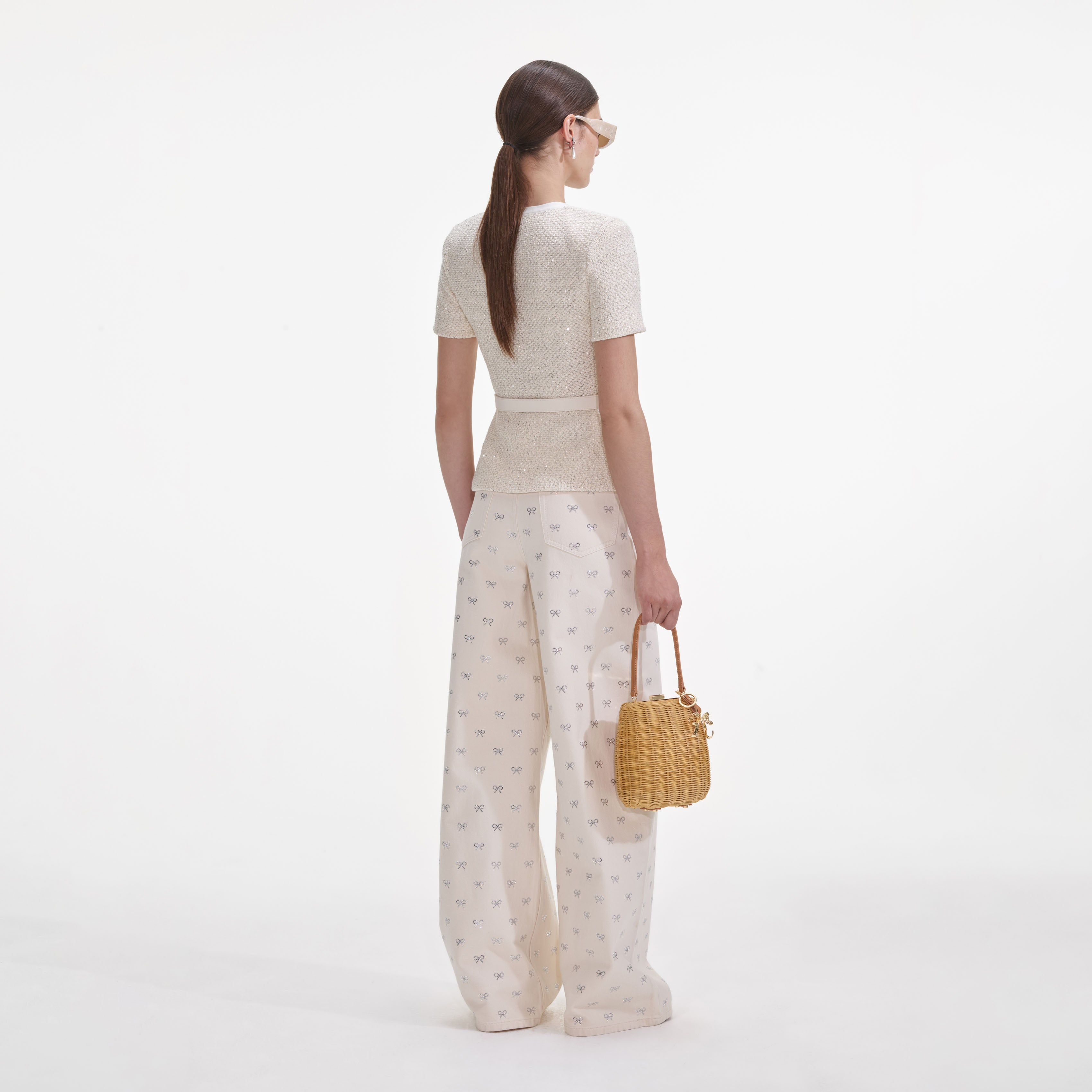 Self Portrait Knitwear Cream Sequin Strick-Top Creme S Pailletten