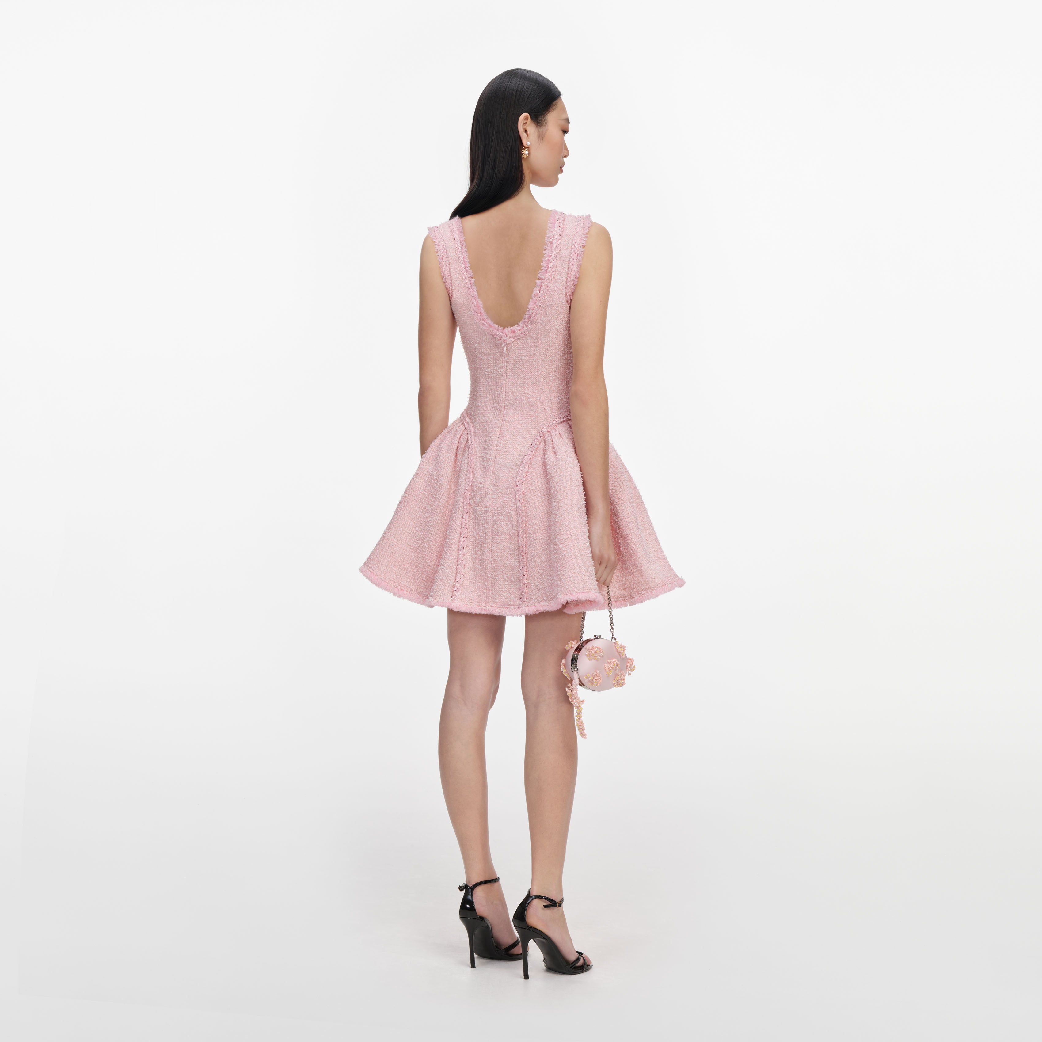 Self Portrait Pink Boucle Sleeveless Mini Kleid Rosa