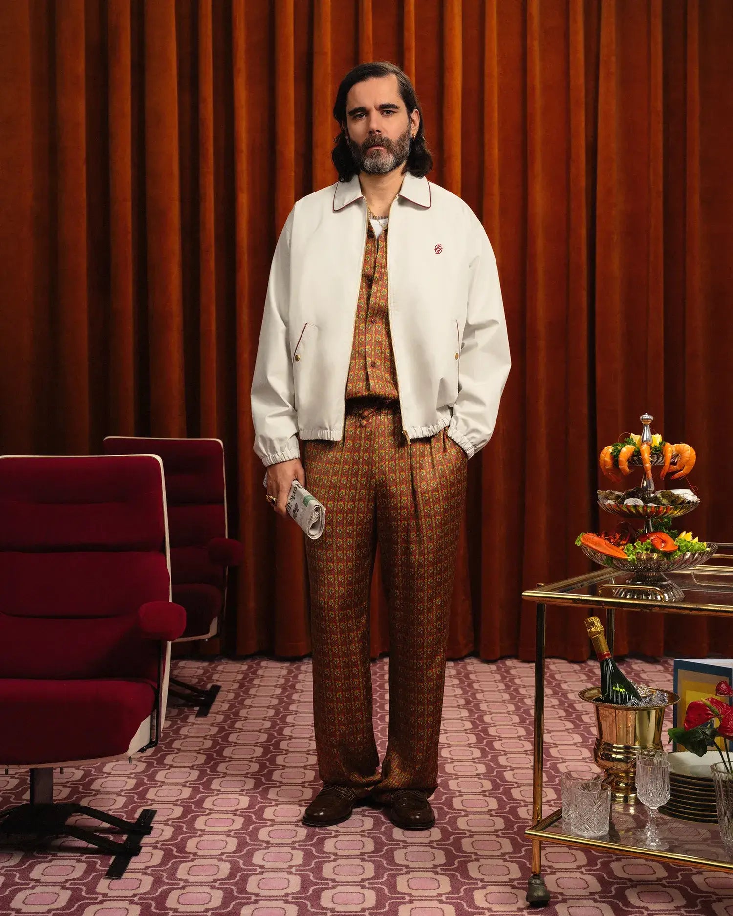 Drôle De Monsieur Paisley Hemd Rot Viskose Loose Fit