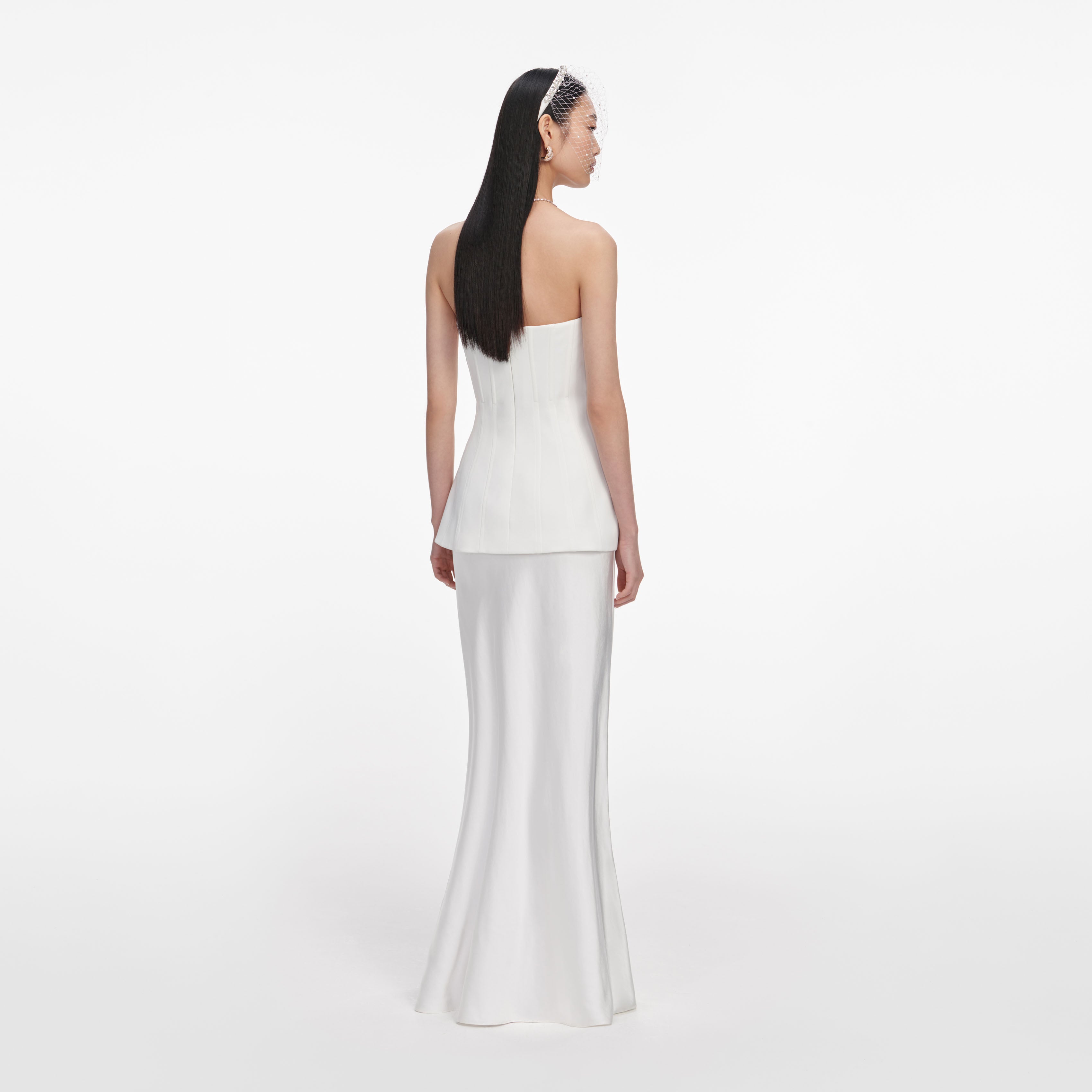 Self Portrait White Bandeau Maxikleid Weiß mit Korsett