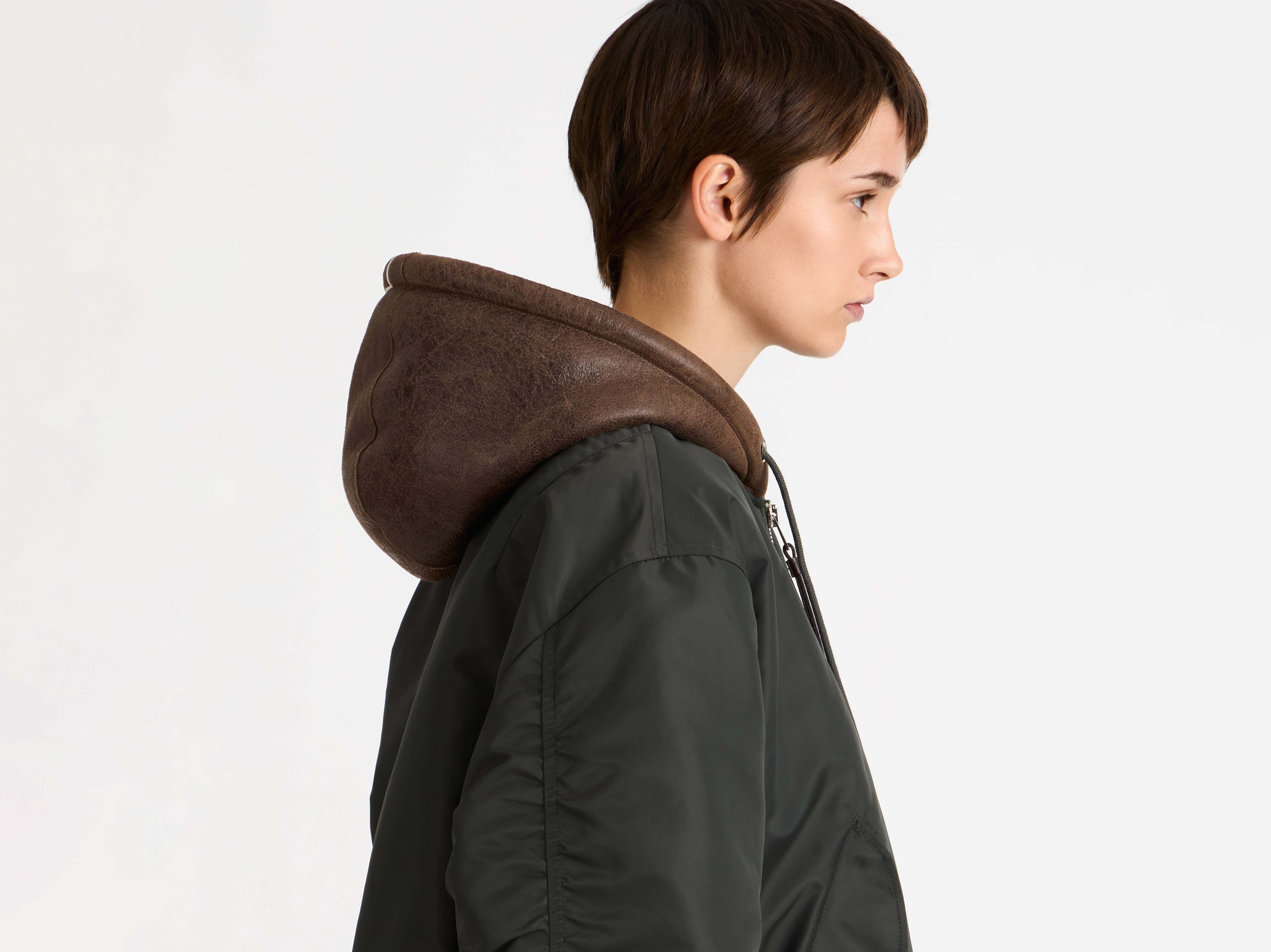 J.W.Anderson Coats Bomberjacke Damen Nylon Dark Khaki Lederkapuze
