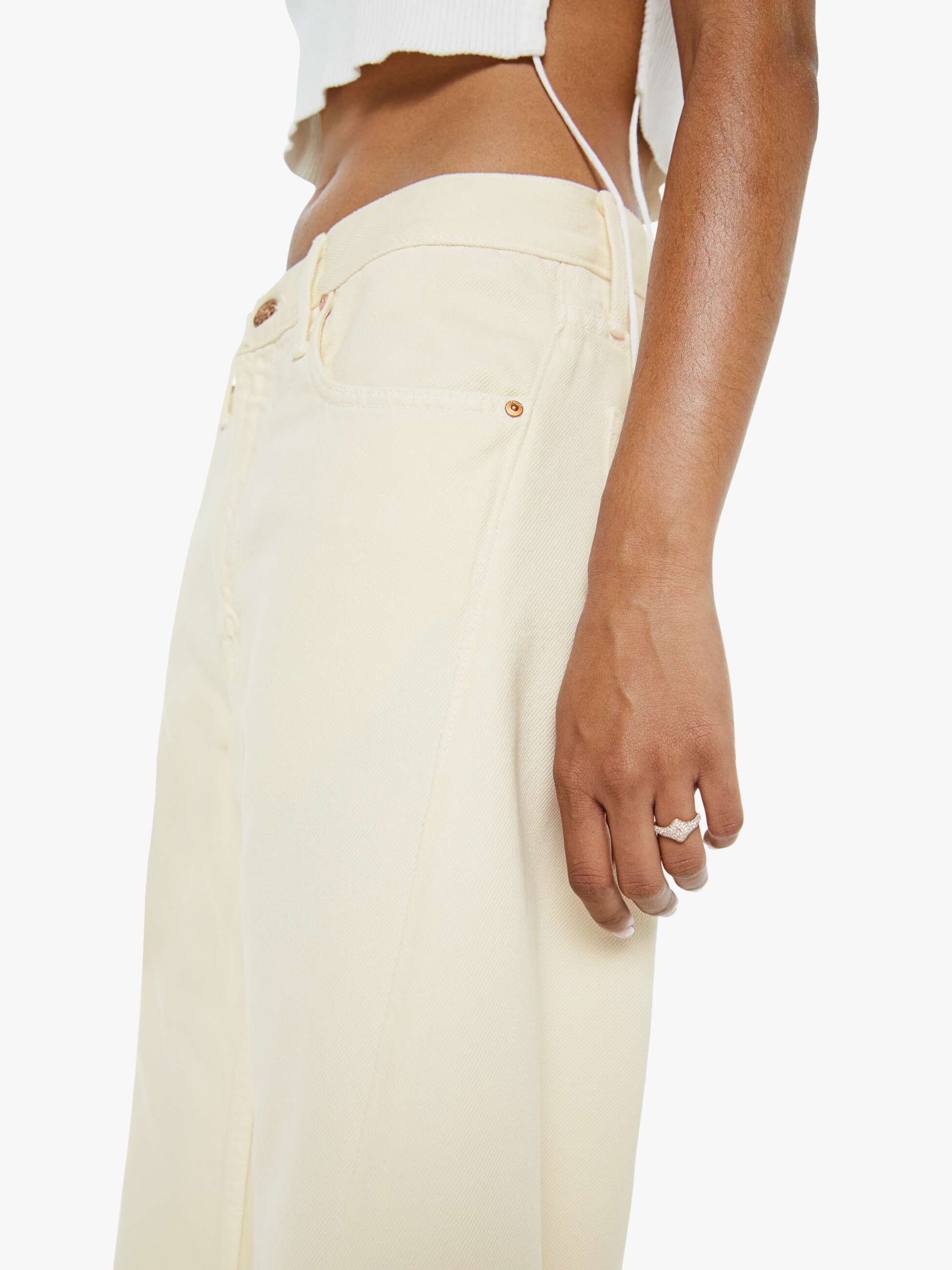 Mother Lil Lemon Twist Sneak Petite Jeans Natural Cremeweiss