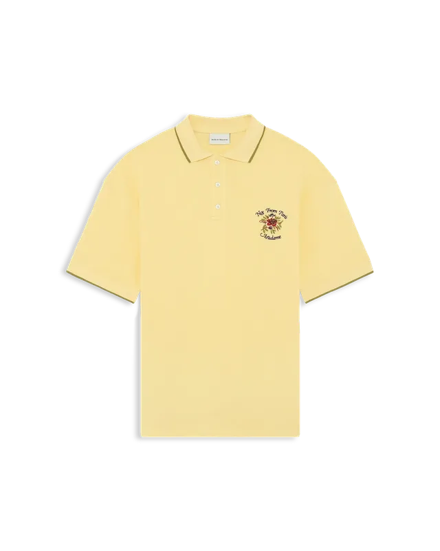 Drôle De Monsieur Polo Piqué Slogan Rose Poloshirt Hellgelb